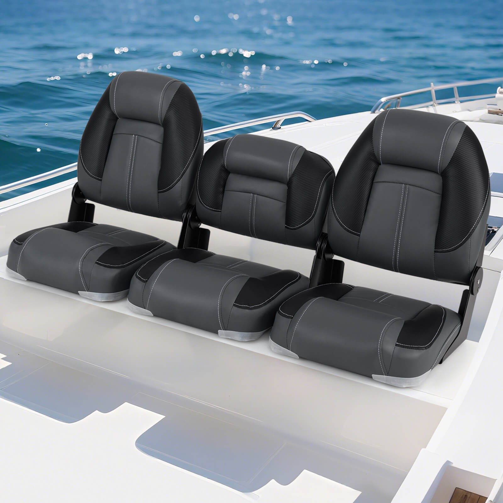 3-Pack Folding Boat Seats w/ 28D Soft Sponge Padding, Waterproof PVC Leather
