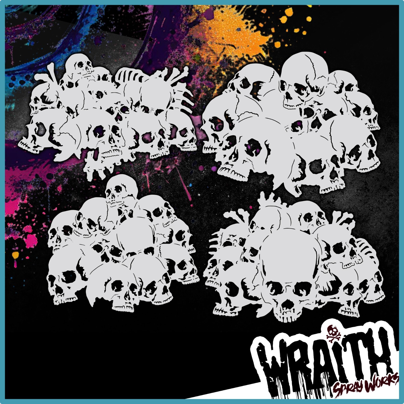 Skull Stack Mini Set #2 - Reusable Airbrush Stencil Template