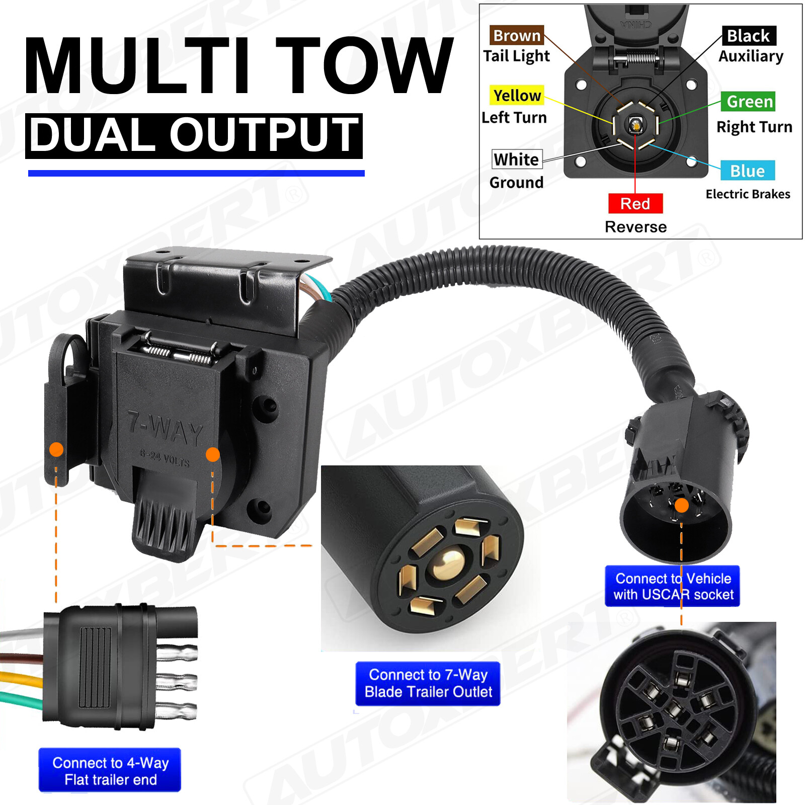 Multi Tow 7 Way Trailer 4 Pin Flat Connector Plug Adapter For Silverado USCAR OE