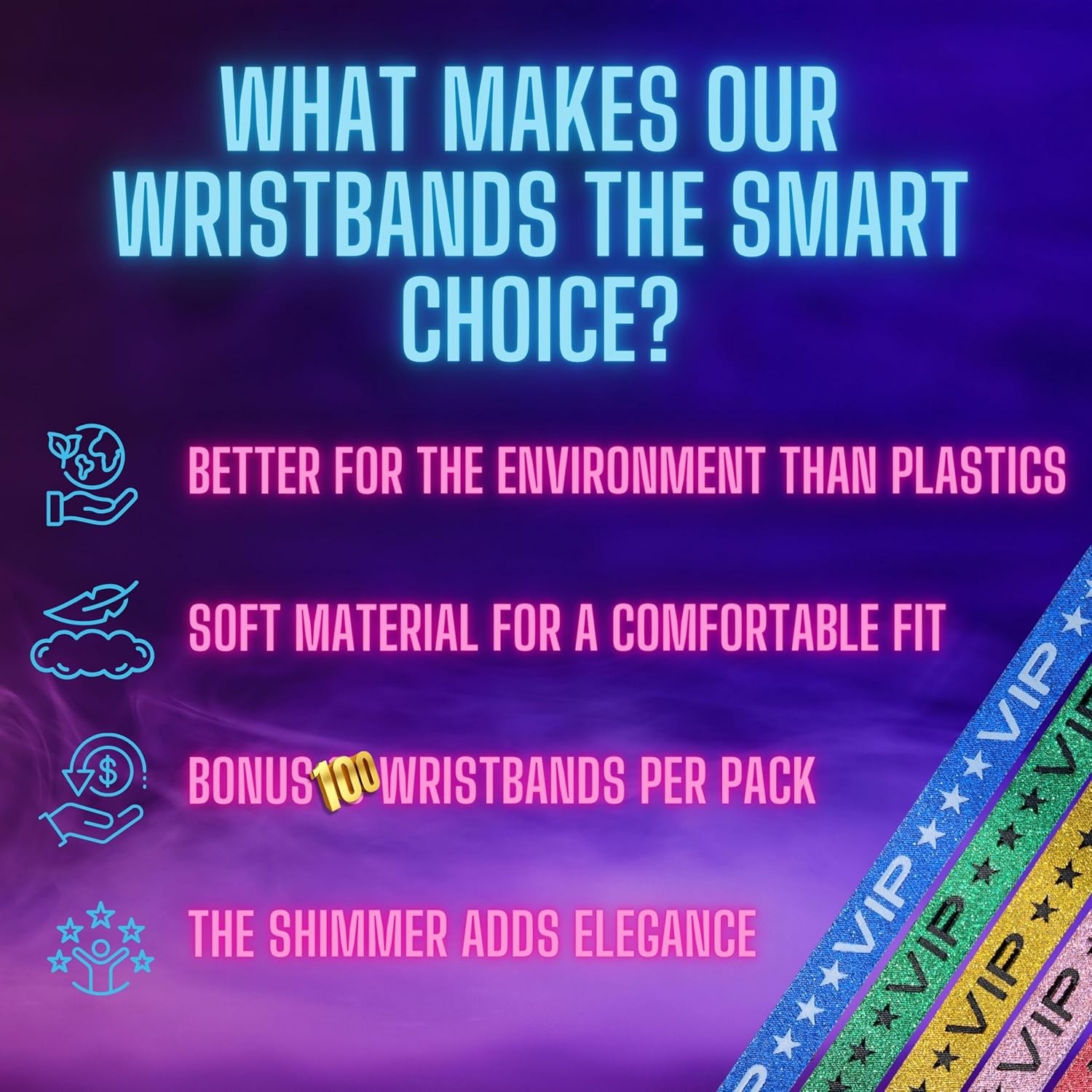 100 Pack Blue Glitter VIP Party Wristbands with Secure Locking Clip. Must Have A