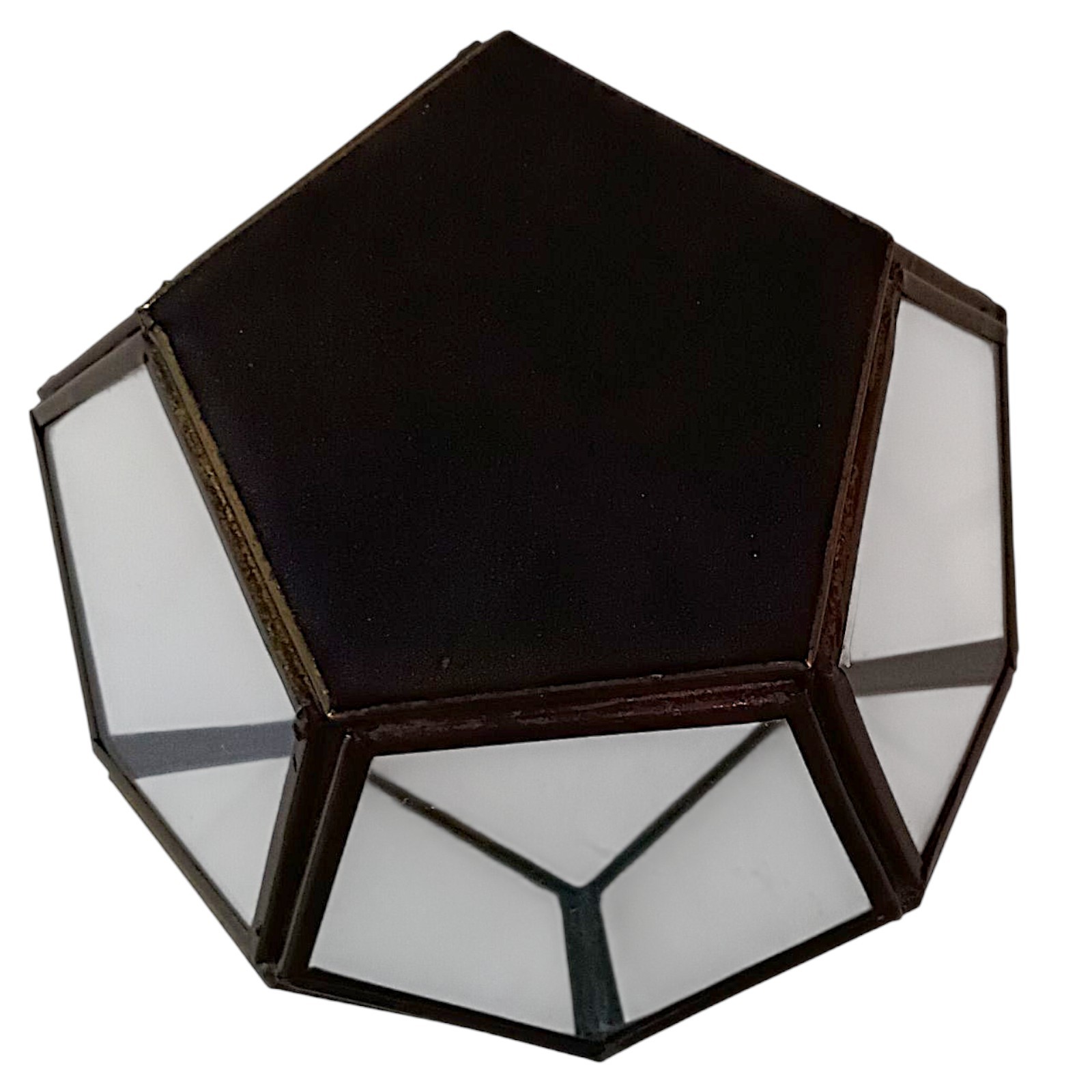 Vtg Brass Glass Terrarium Octagon Geometric Planter Display Case Candle Holder