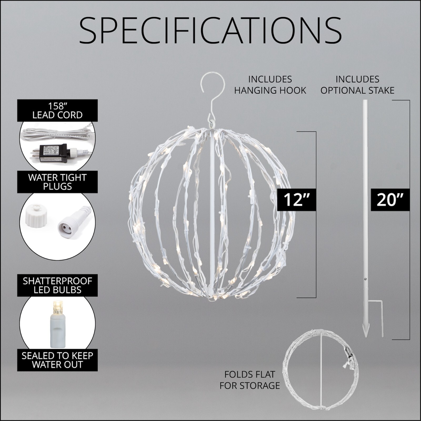 Hanging LED Light Balls Christmas Patio Garden Decoration White Frame, 6 Colors