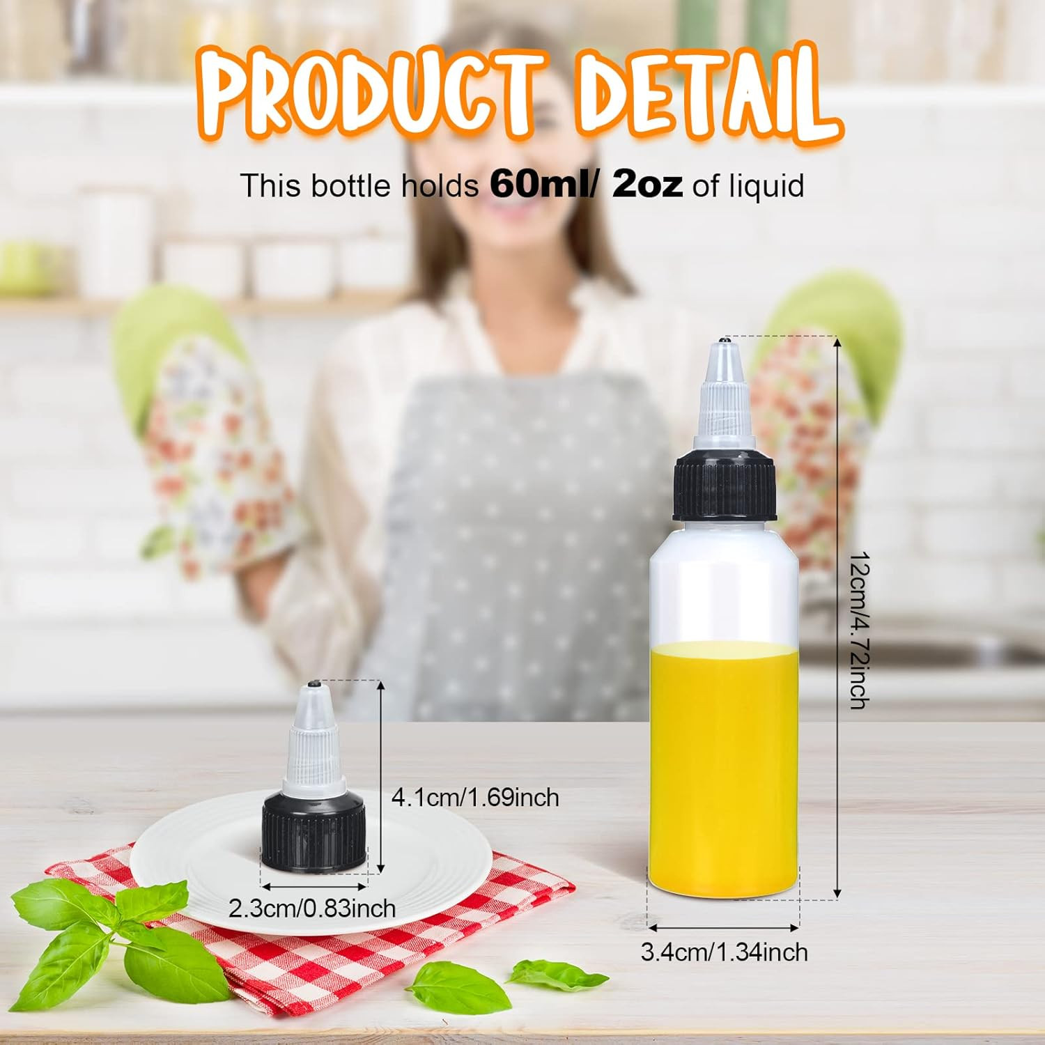 Honeydak 50 Pcs 2 Oz Squeeze Bottles Dispensing Plastic Squeeze with Twist Cap S