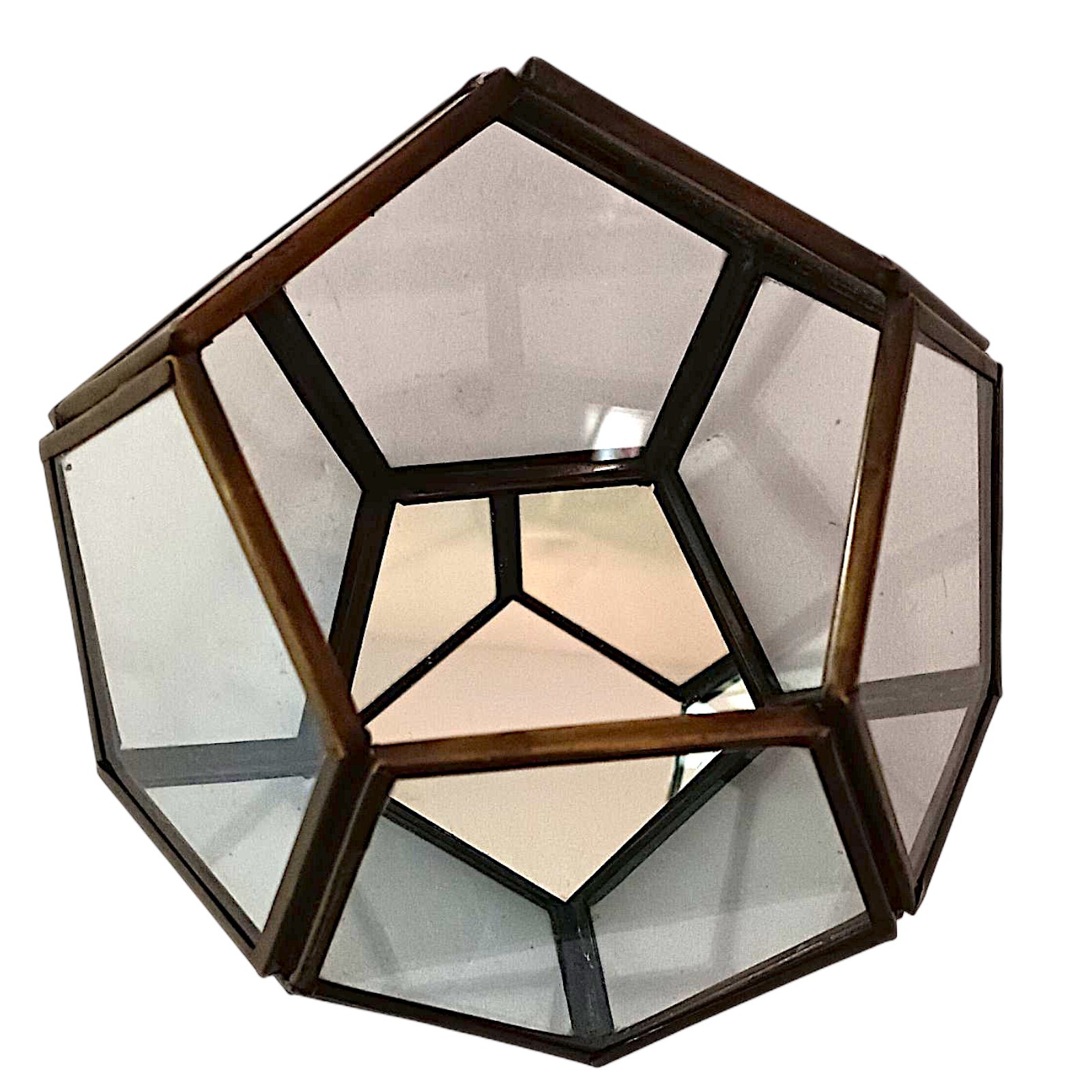 Vtg Brass Glass Terrarium Octagon Geometric Planter Display Case Candle Holder