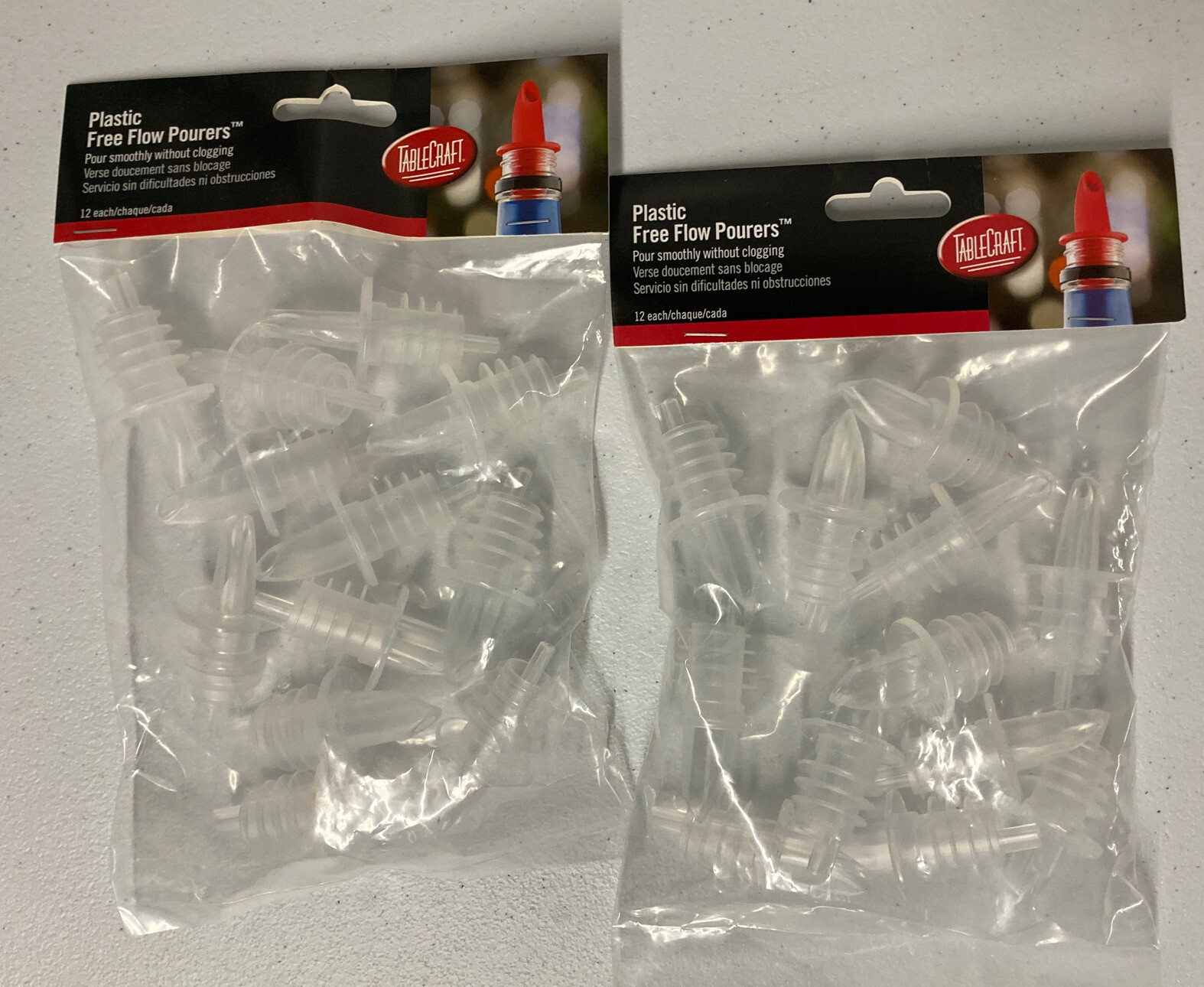 2 Packs of 12 Clear Free-Flow Liquor Pourer Bottle Pour Spouts 24 CT Tablecraft