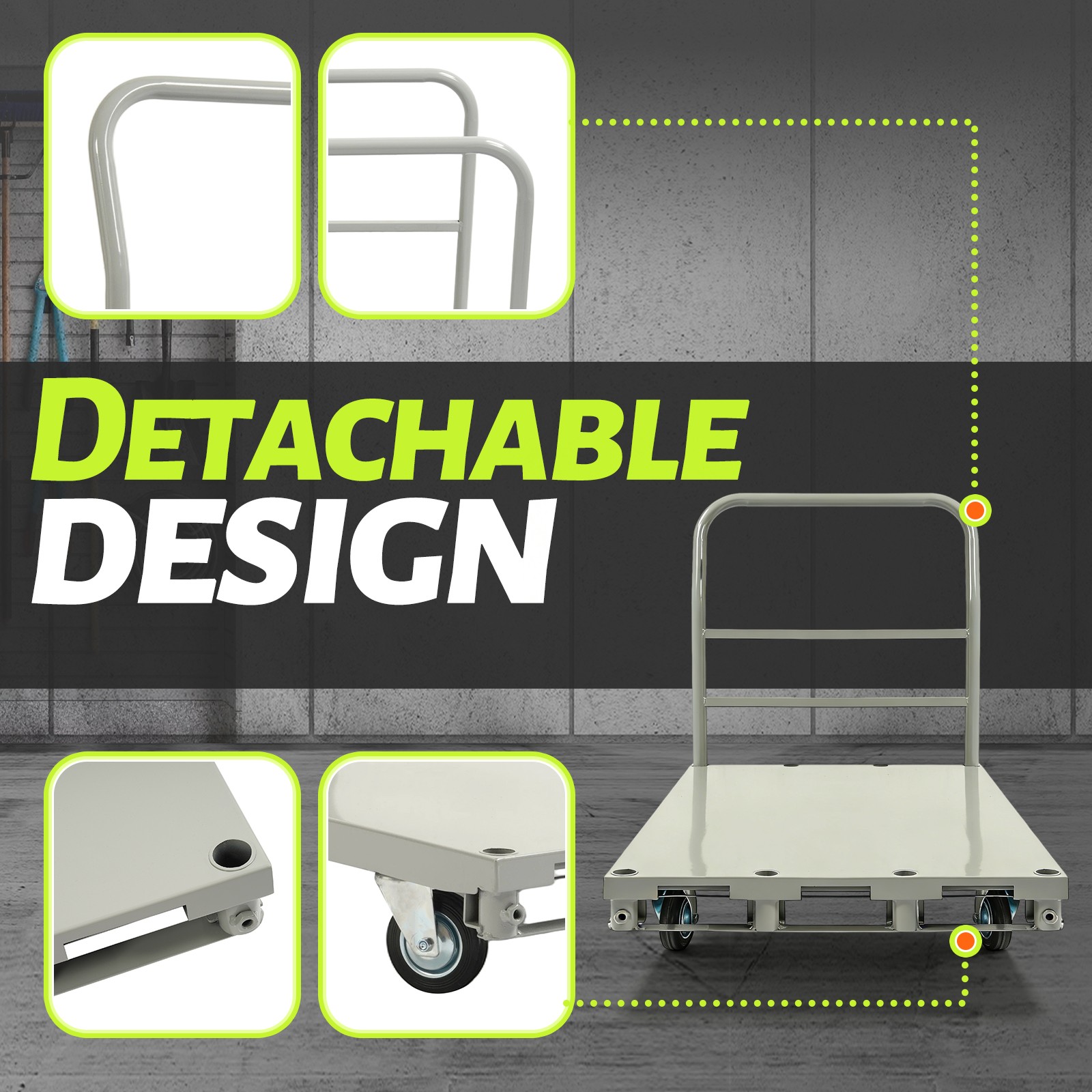 2-in-1 Steel Panel Dolly Drywall Cart 2200lbs Platform Truck Cart with 4 Casters