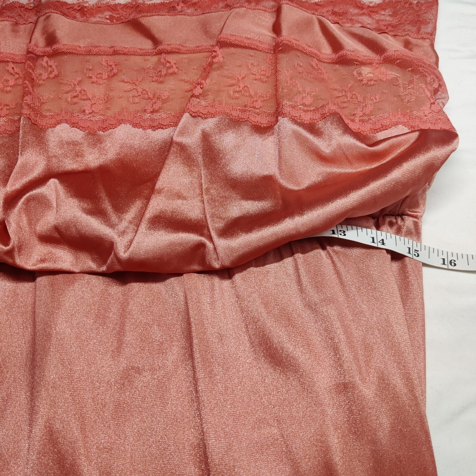 Vtg Union Made Lace Nylon Maxi Slip Dress Large Peachy Pink Fairy Coquette Girl