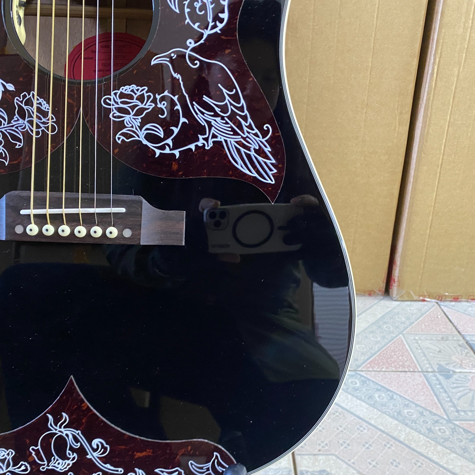 The Raven Acoustic Electric Guitar Black rosewood fretboard