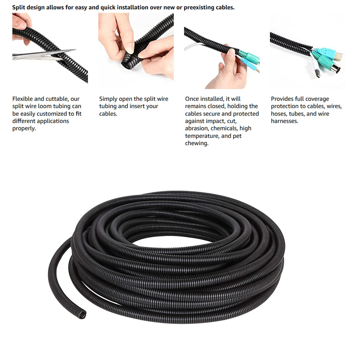 Split Wire Loom Conduit Tubing Cable Manage Sleeve Flexible Cover Protector Lot