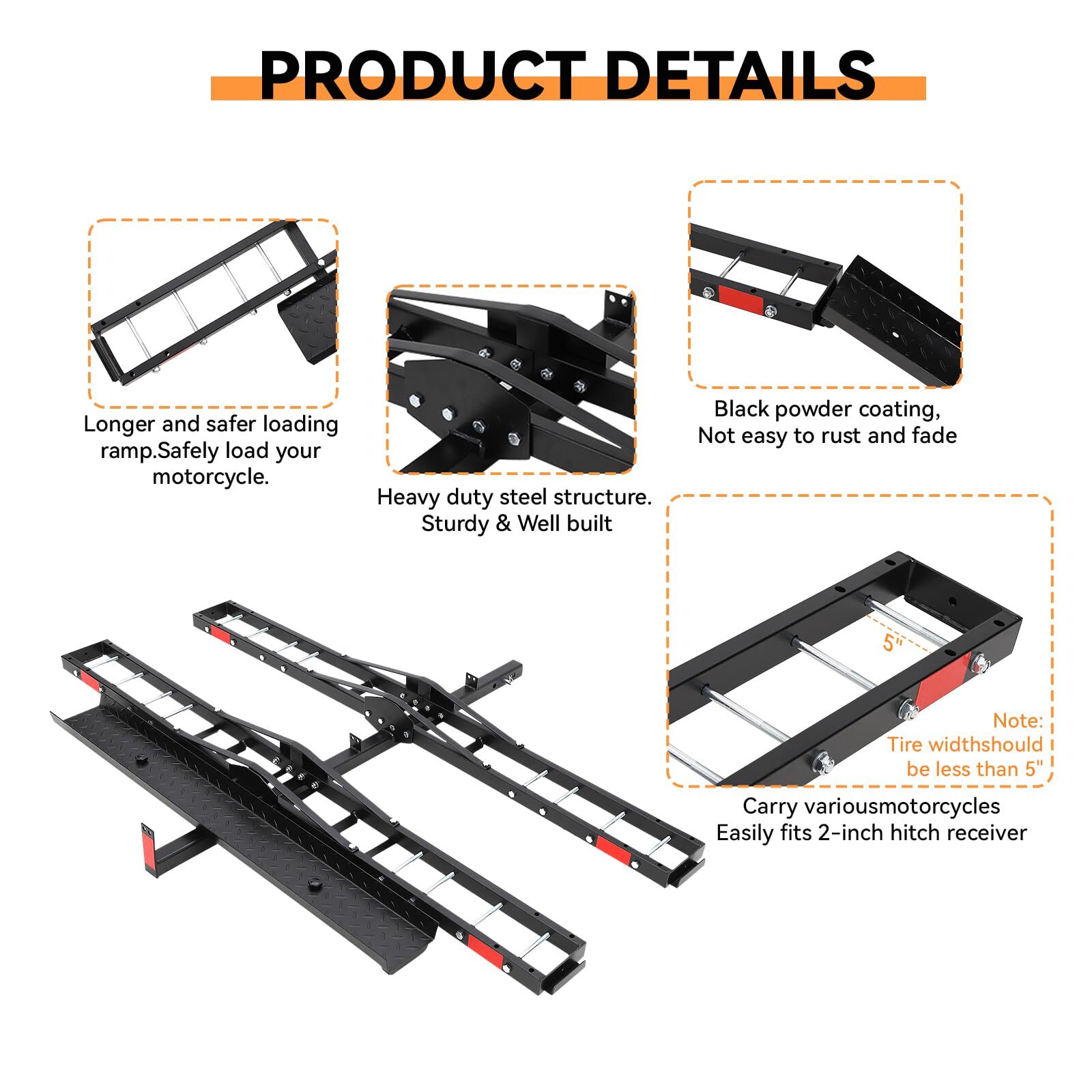 600 Lbs Dirt Bike Carrier for 2 Motorcycle Carrier Hitch Mount W/Ramp Heavy Duty