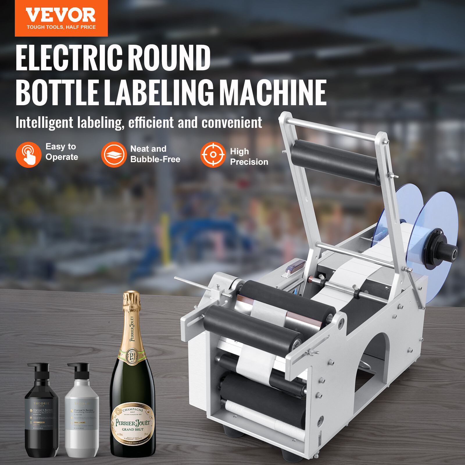 VEVOR Electric Labeling Machine Semi-Automatic Round Bottle Labeler 20-50pcs/min