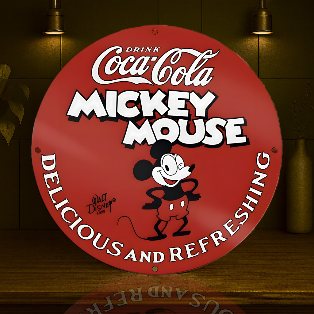 COCA-COLA x MICKEY MOUSE – Vintage Heavy Metal Sign  (XL – 19.7” / 50 cm)