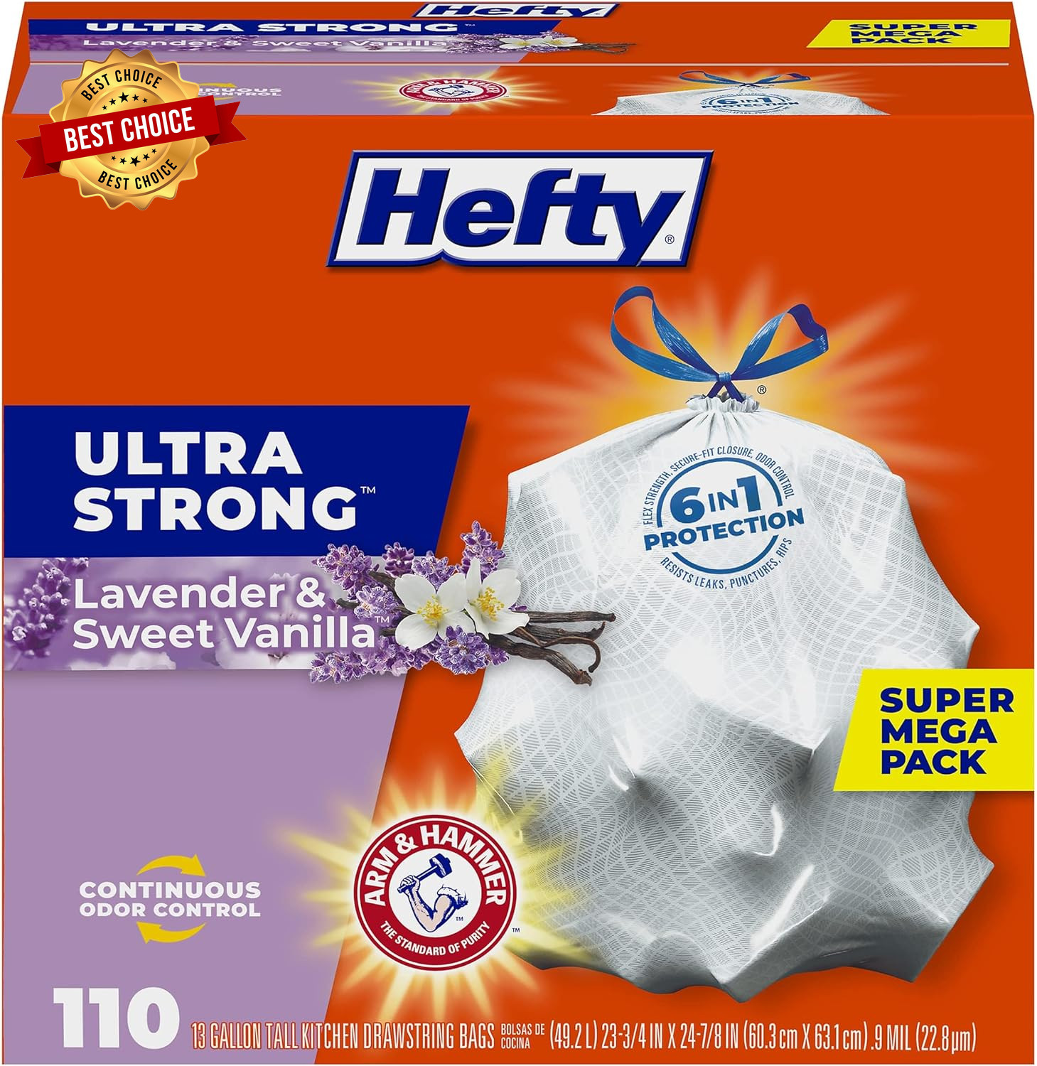 Ultra Strong Tall Kitchen Trash Bags Sweet Vanilla Scent, 13 Gallon, 80 Count