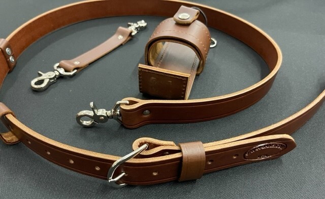 1.5" Wide Firefighter Leather Radio Strap Combo Set - Brown XL Length