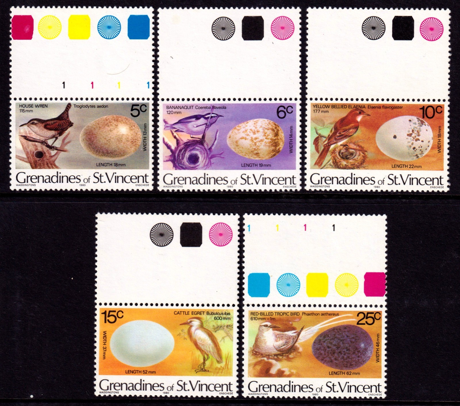 St. Vincent Grenadines Dated 1980 Birds & Eggs Mint MNH Set