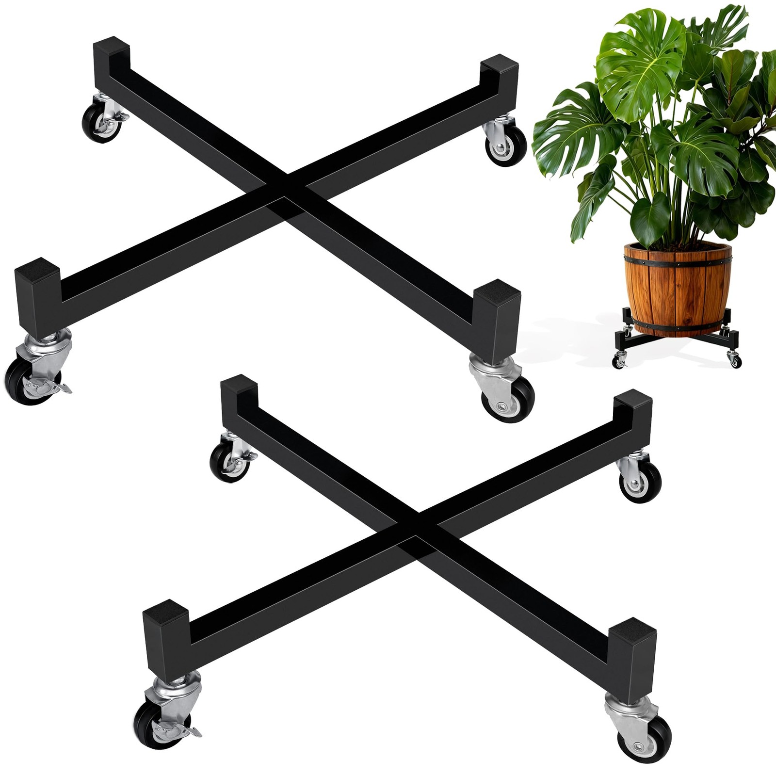 2 Pack 14" Plant Caddy with Wheels, Heavy Duty Metal Rolling Plant Dolly, Pla...