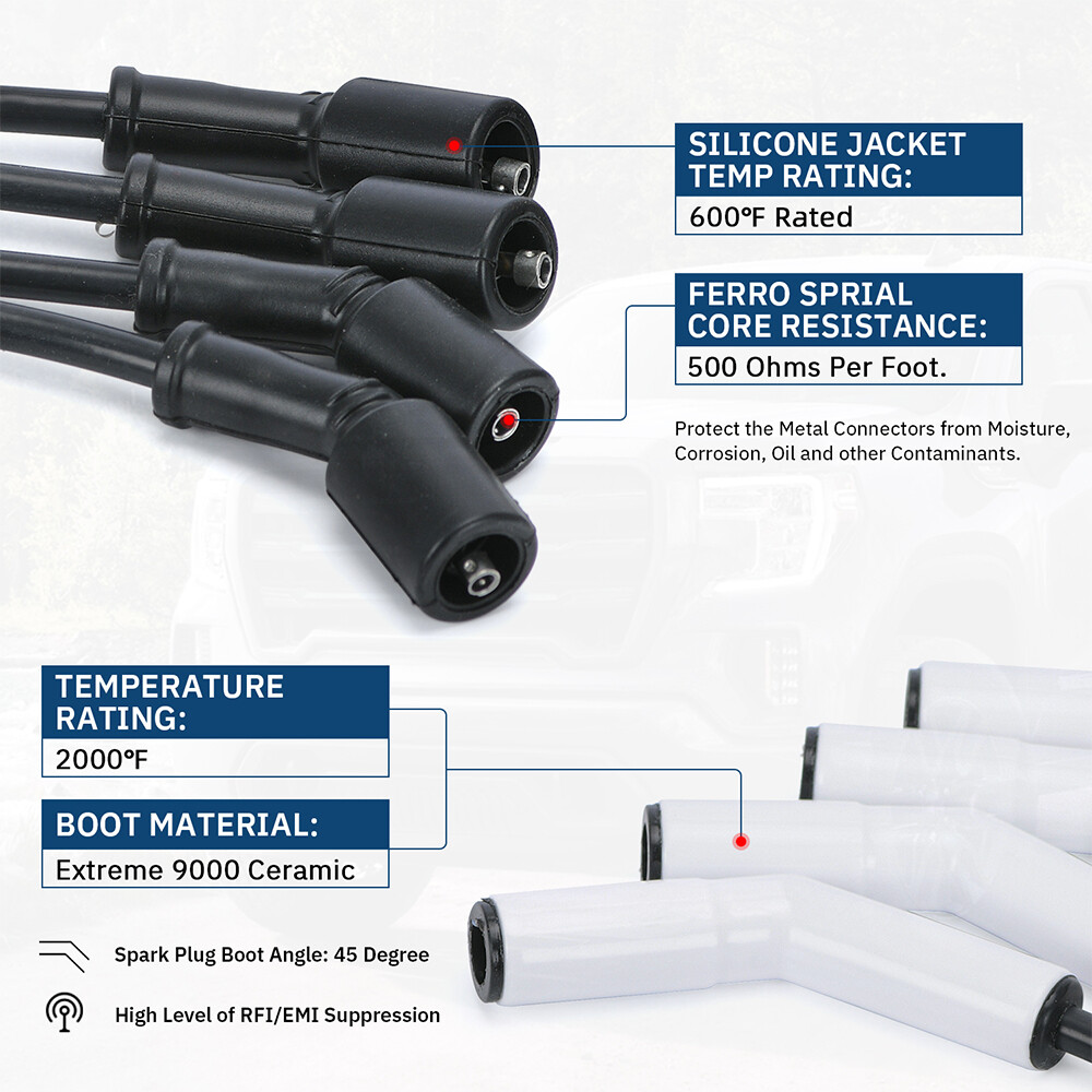 For LS GM Gen LS3 LS4 LS7 8mm Spark Plug Wires High Temp Ceramic 45 Degree Ends