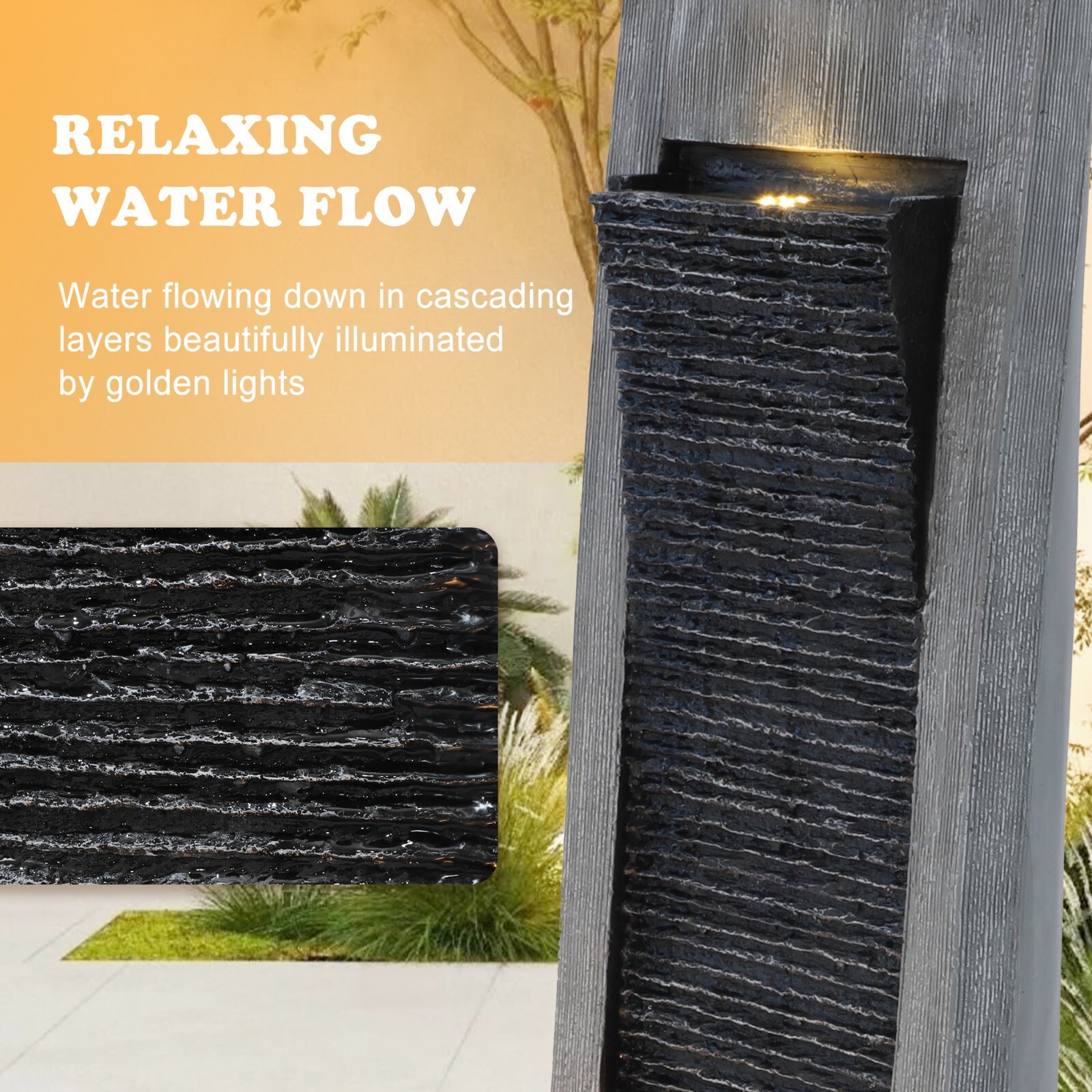 Indoor Modern Water Fountain with LED Lights for Garden Decor