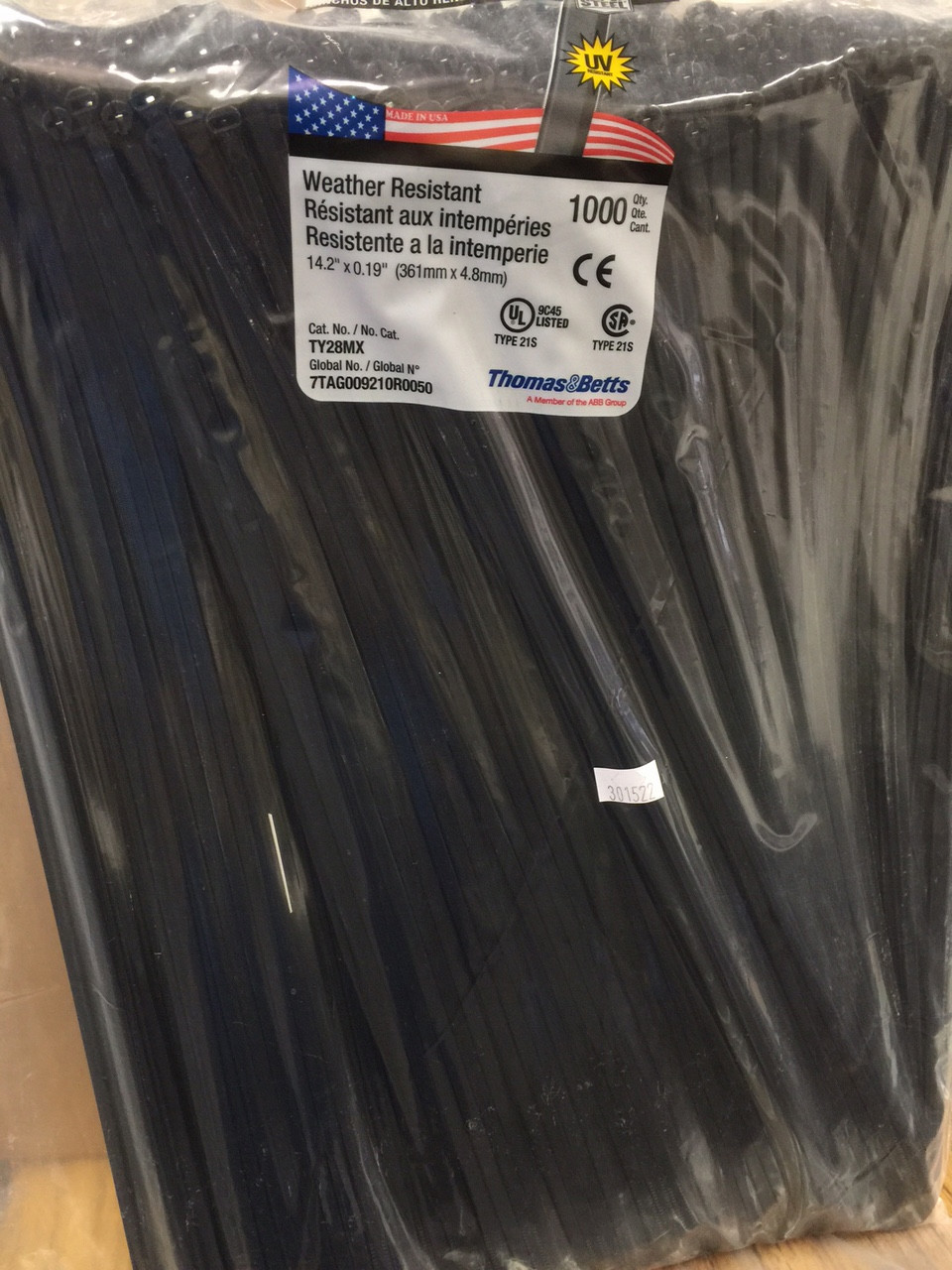 Thomas & Betts Ty-Rap TY28MX 14.2" 50lb UV Black 1,000/bag