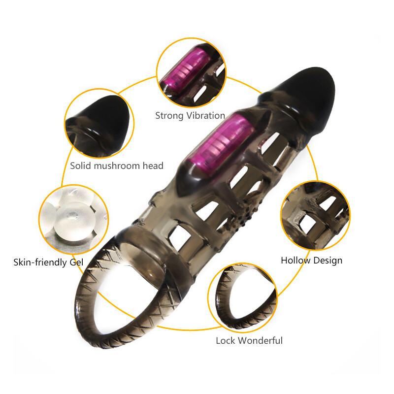 Vibrating Cock Penis Ring Sleeve Condom for Couple Men Vibrator Sex Toy Enhancer