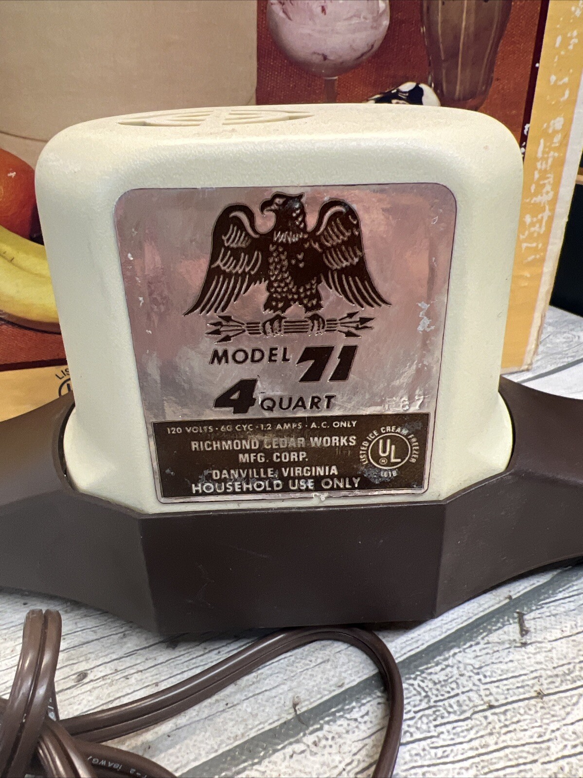 Model 71 Richmond Cedar Works 4 Quart Ice Cream Maker Motor Replacement