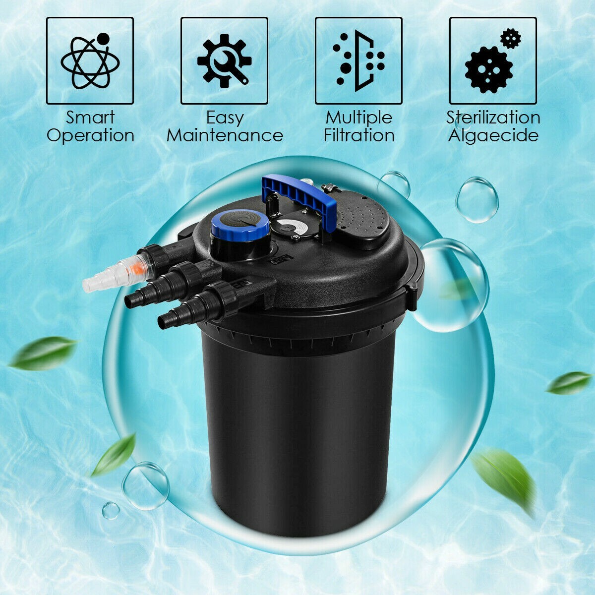 Pond Pressure Bio Filter 4000GAL With 13W UV Sterilizer Light 10000L Koi Water