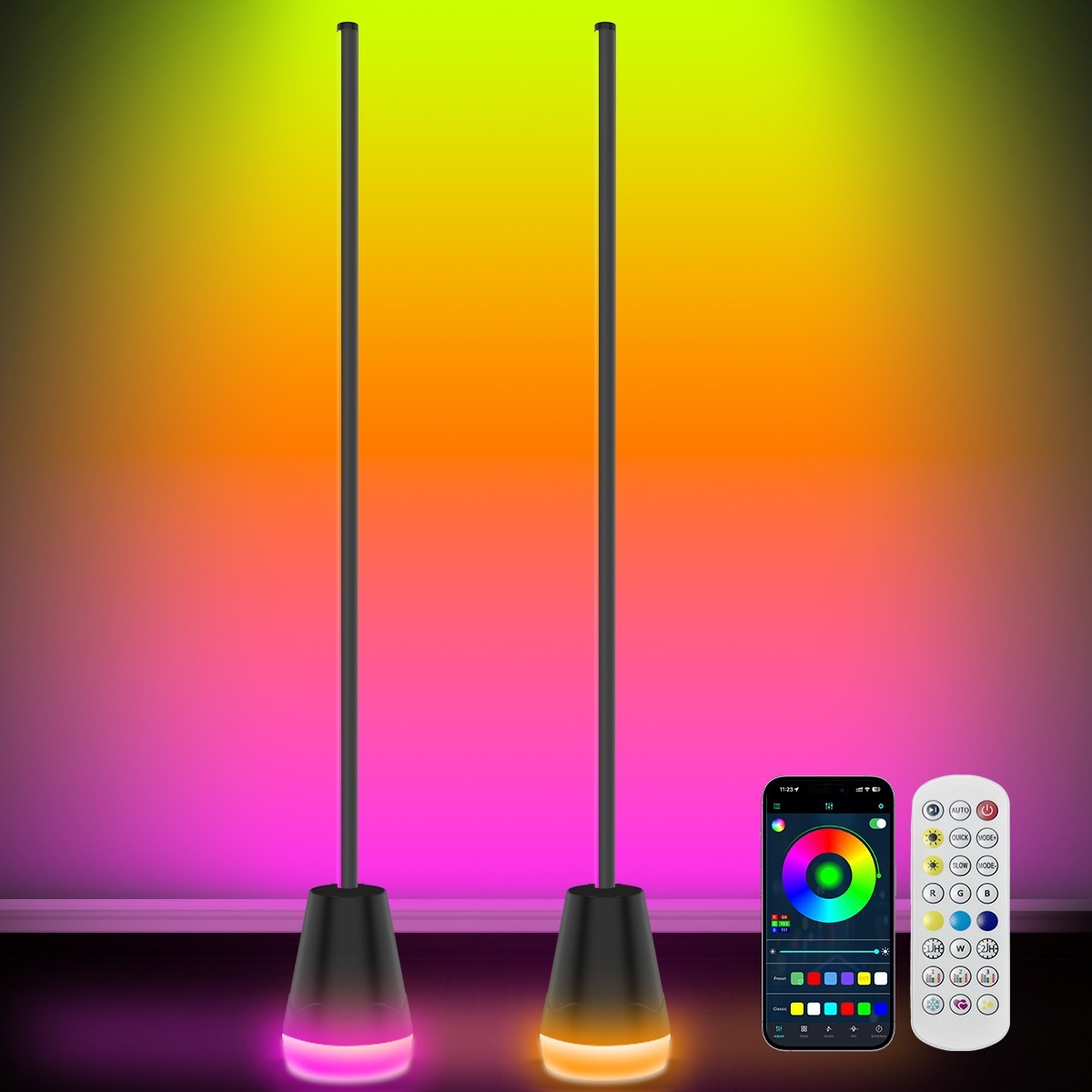 2pc 56" Smart LED Floor Lamp RGB Remote & APP Control Music Sync Corner Lighting