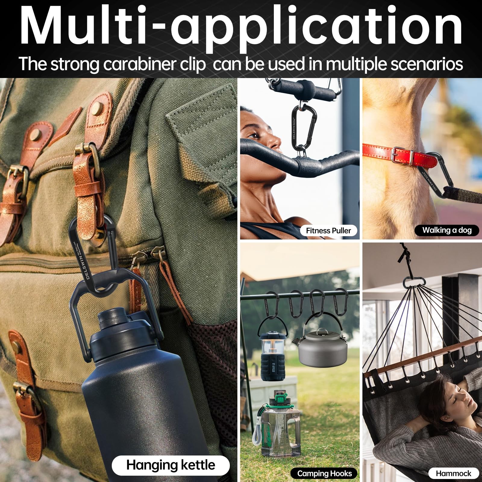 Heavy Duty Black Carabiner Clip - 900lbs 3" Steel Carabiners, Large D-Shaped ...