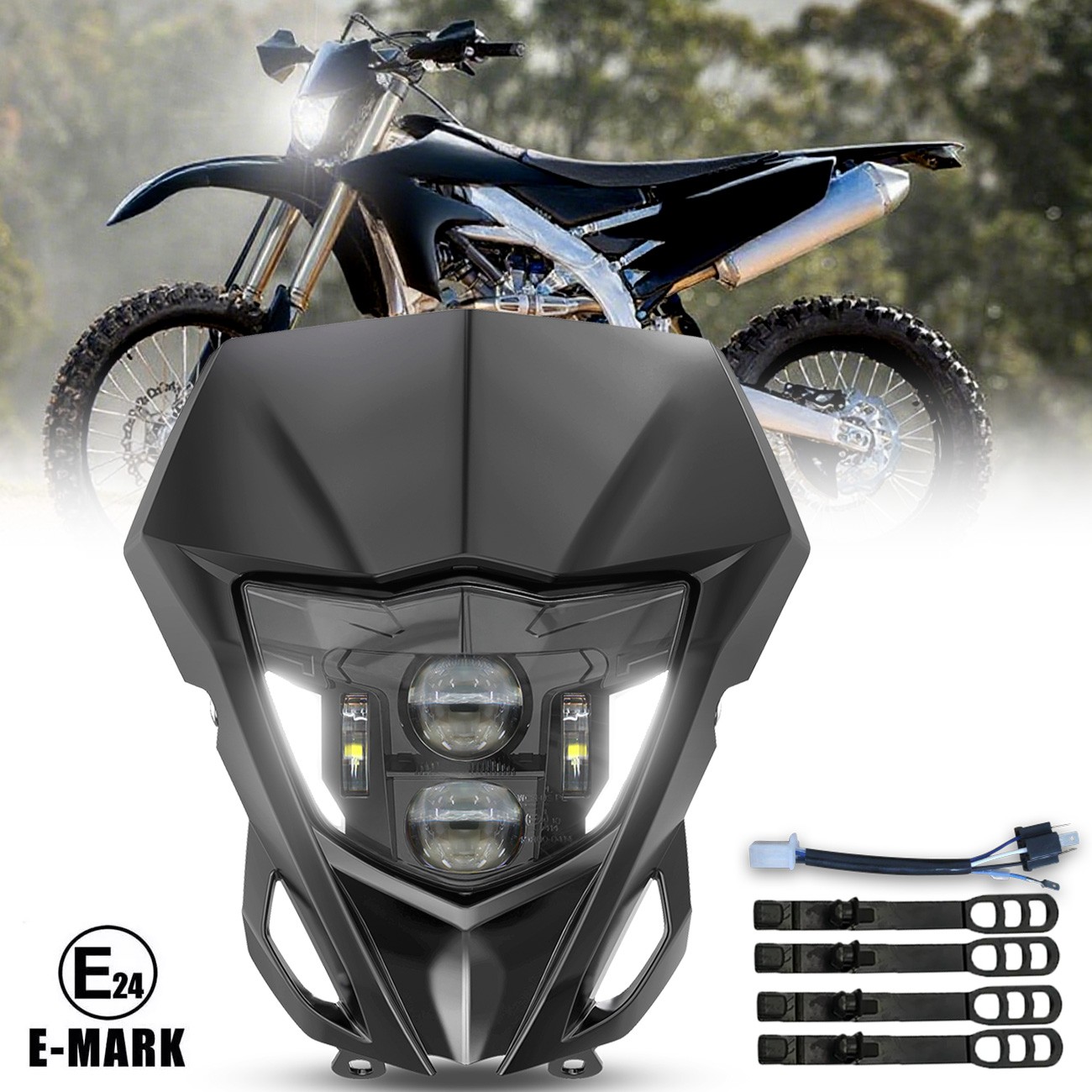 LED Headlight High Low Beam DRL Black Bezel For YAMAHA WR250F WR450F 2007-2024