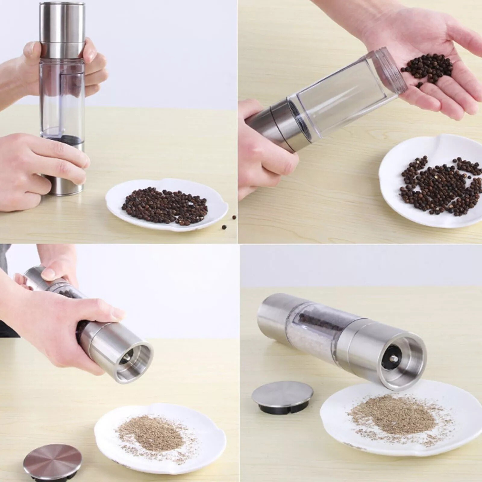 1 pcs Double-head Grinder Pepper Sea Salt Grinder Manual Quick Milling Bottle