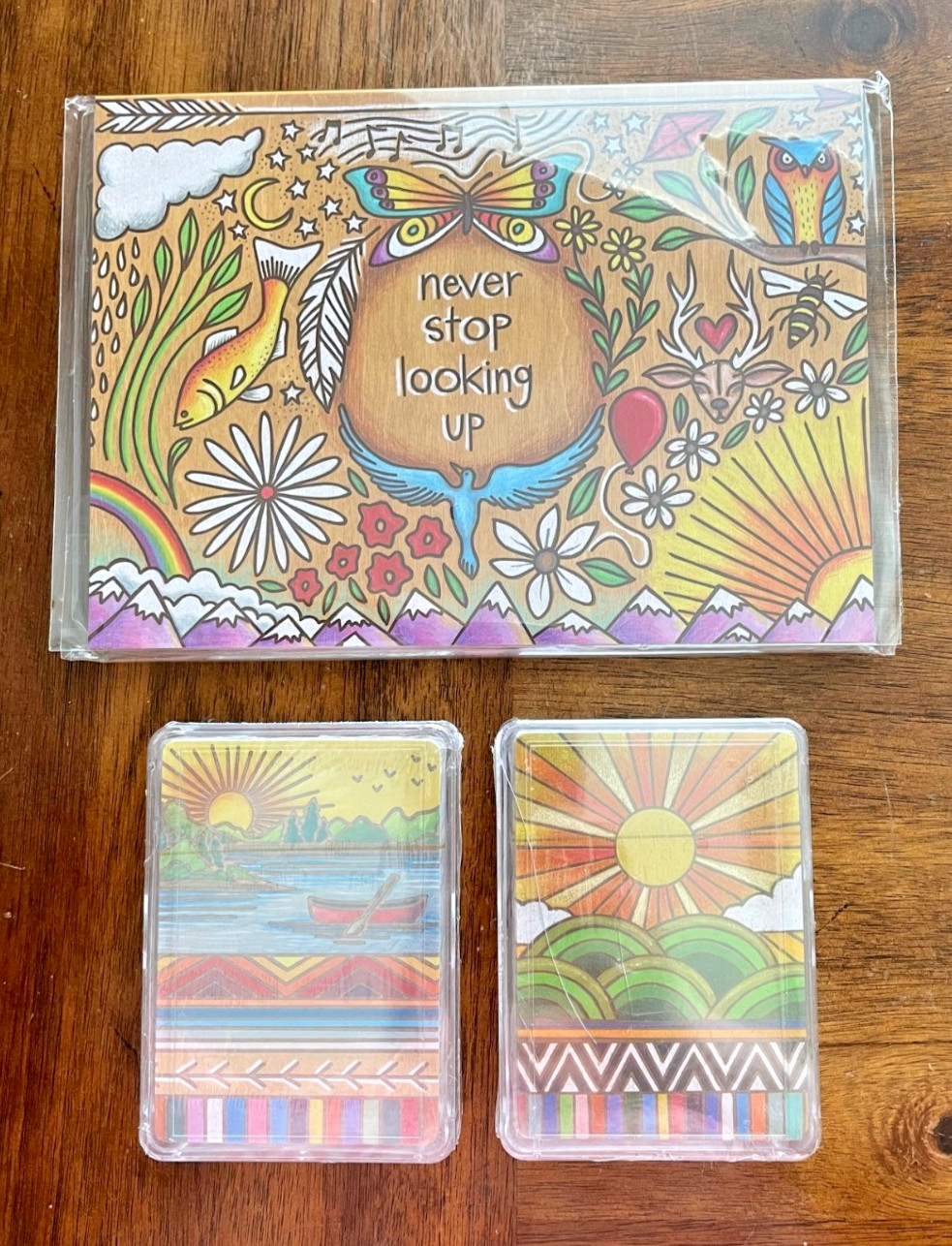 2 New Decks of Playing Cards in case, Lake & Sun theme , Plus BONUS item