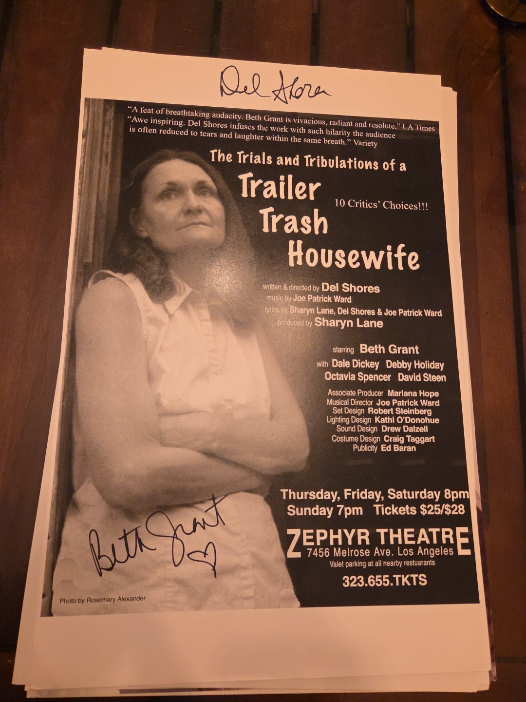 Trailer Trash Housewife. Zephyr Theatre. Signed by Beth Grant and Del Shores