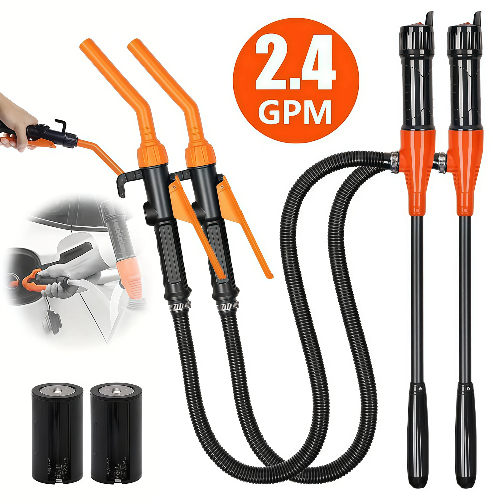 2PCS Battery Powered Electric Fuel Transfer Siphon Pump Gas Oil Water 2.4 GPM US
