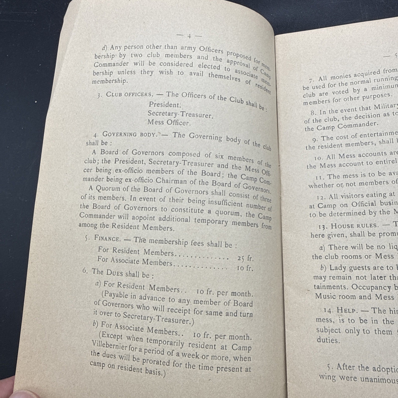 WWI Military Club Villebernier History By Laws 1919 Camp Strathcona APO 718 AEF