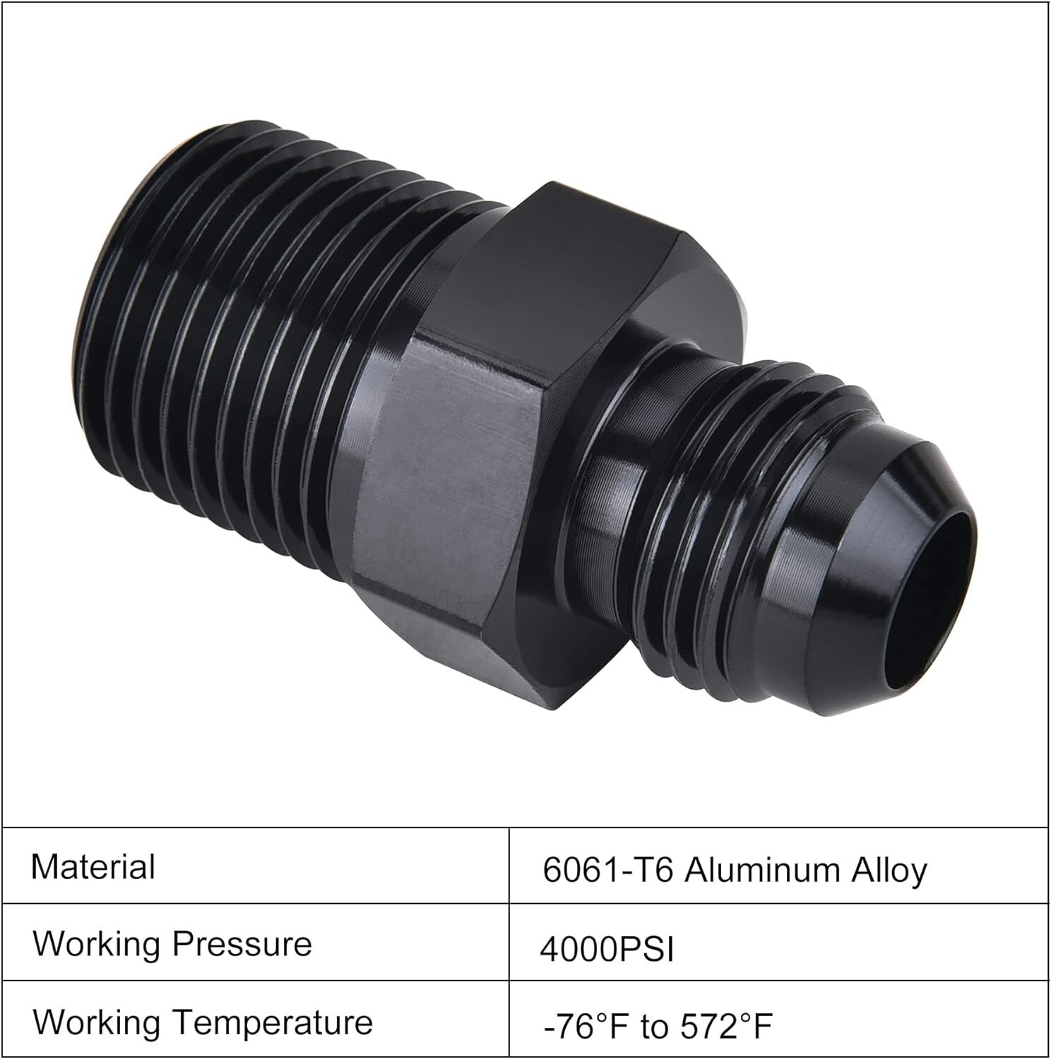 3/8" NPT to 6AN Fitting Male Straight Fittings Adapter Aluminum Black 2Pcs