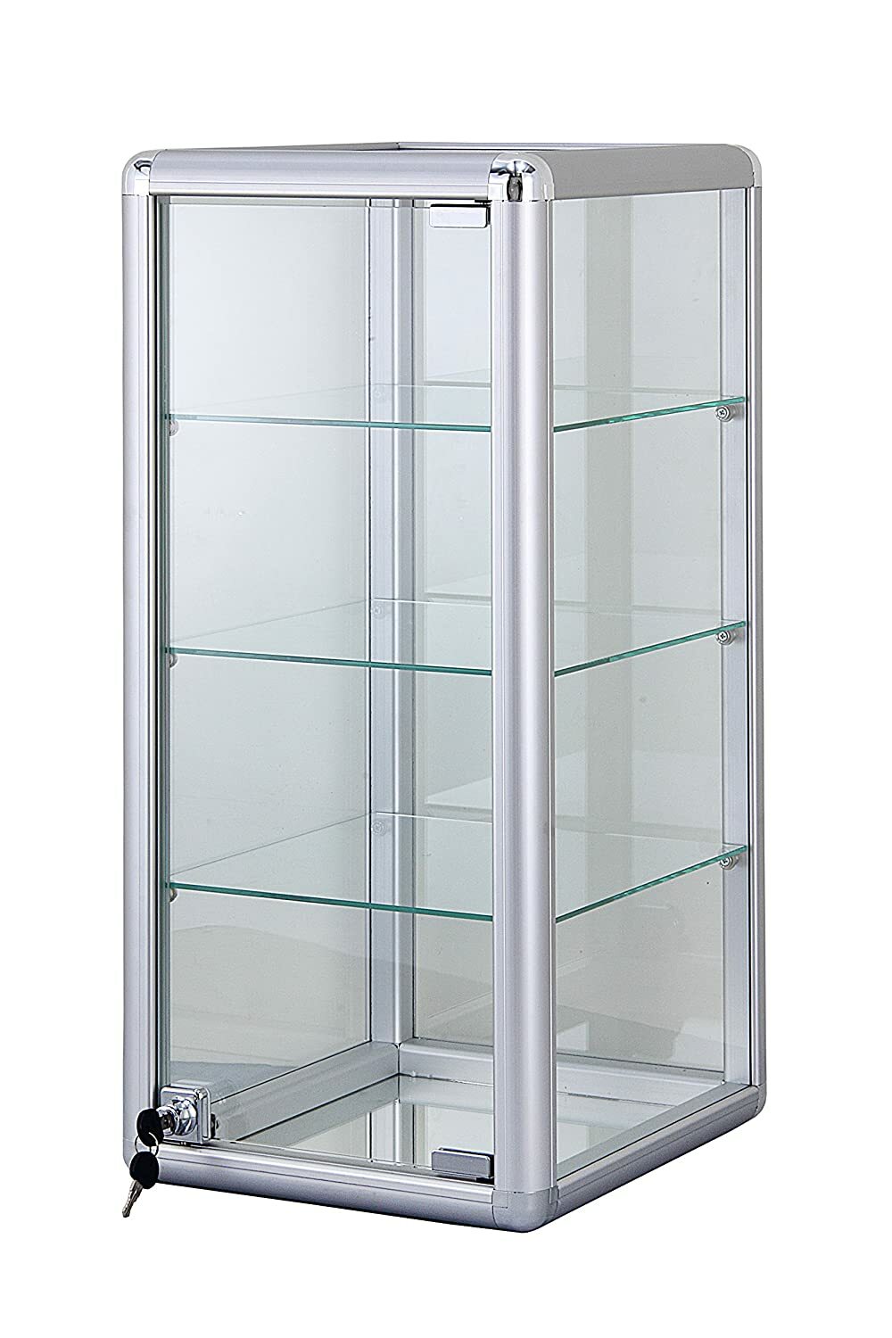 Aluminum Framed Tempered Glass Counter Top Display Case with Shelves and Lock