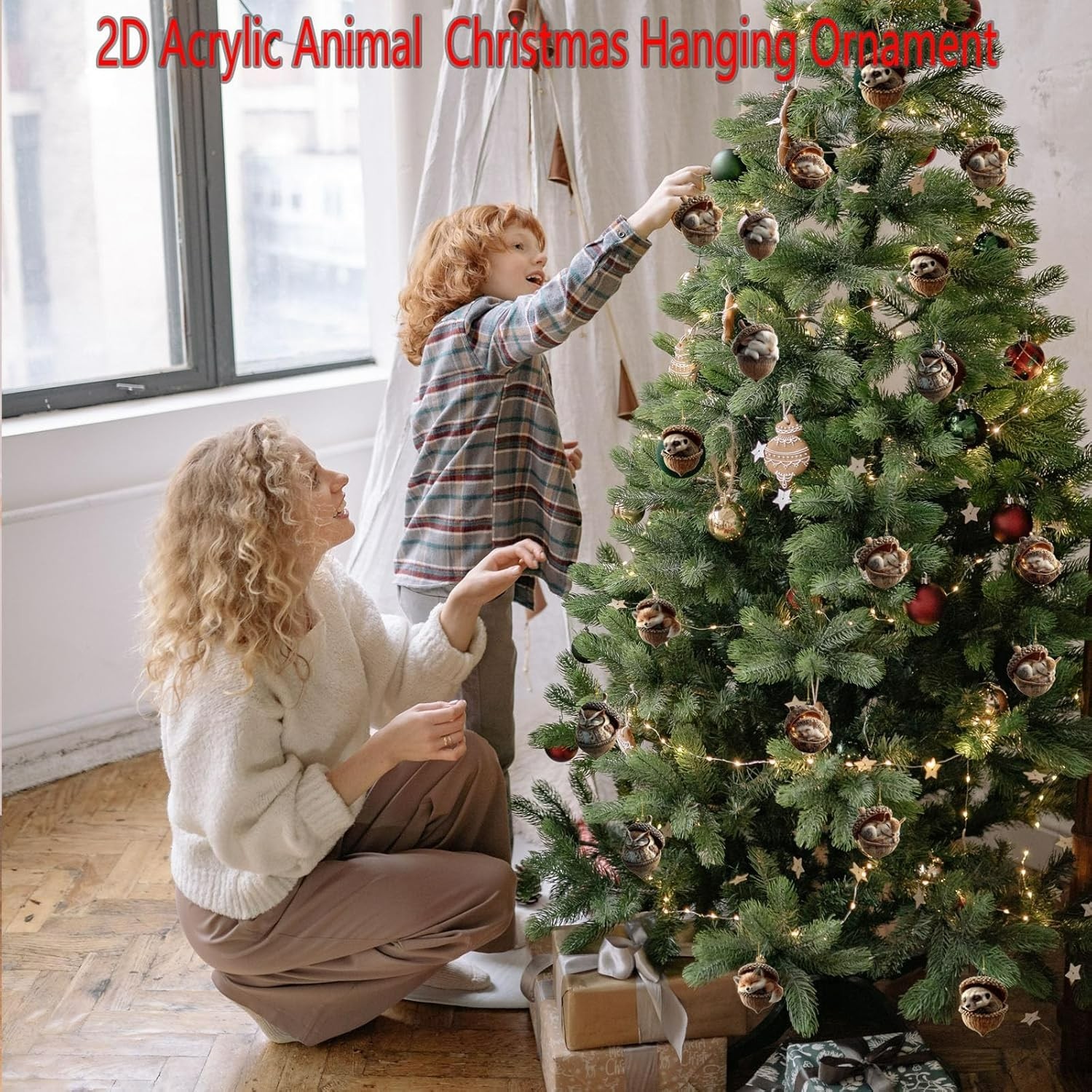 6pcs Cozy Forest Christmas Ornaments Forest Animal Acorn Ornaments.