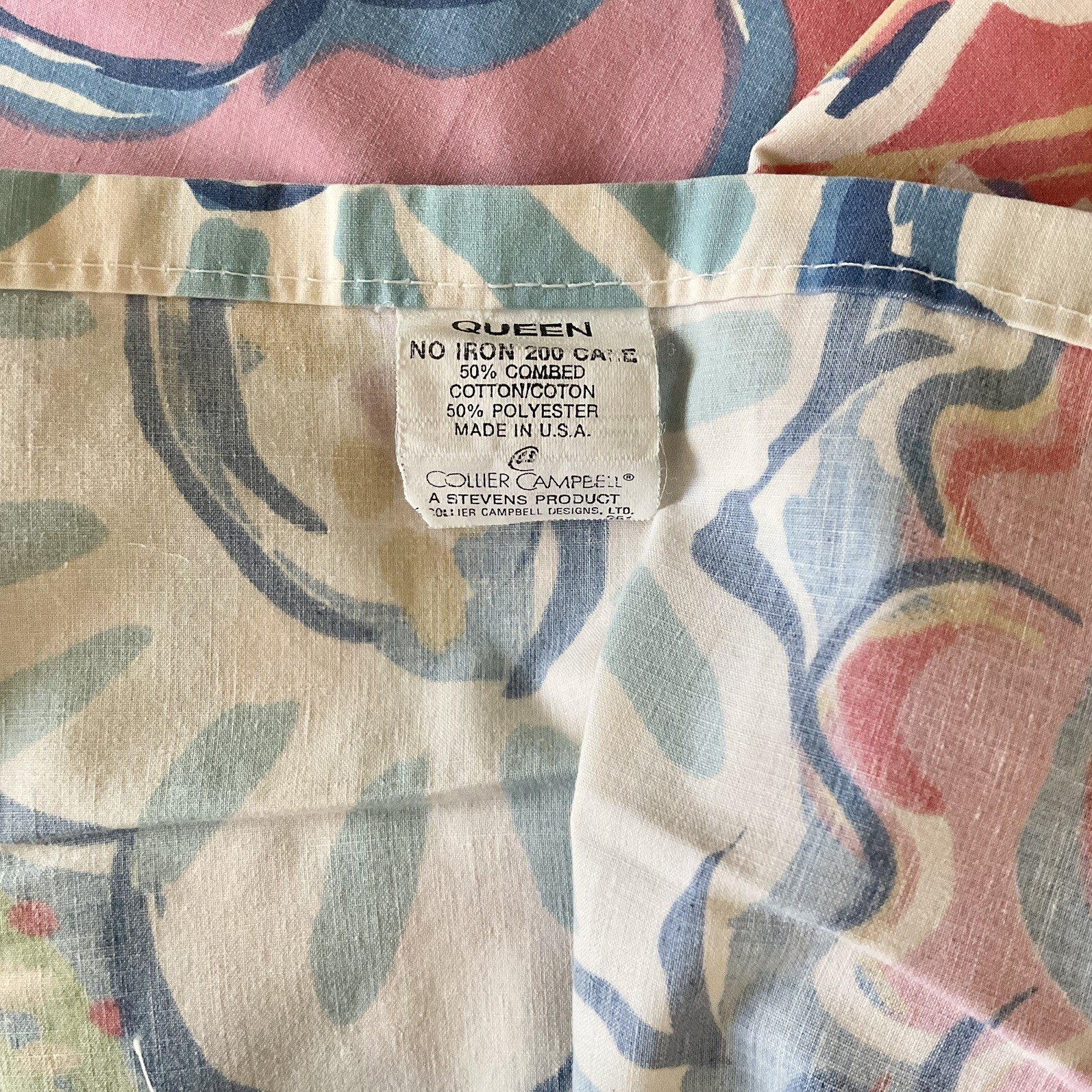 VINTAGE COLLIER CAMPBELL TAMBOURINE ABSTRACT FLORAL 1 queen FLAT SHEET Steven’s