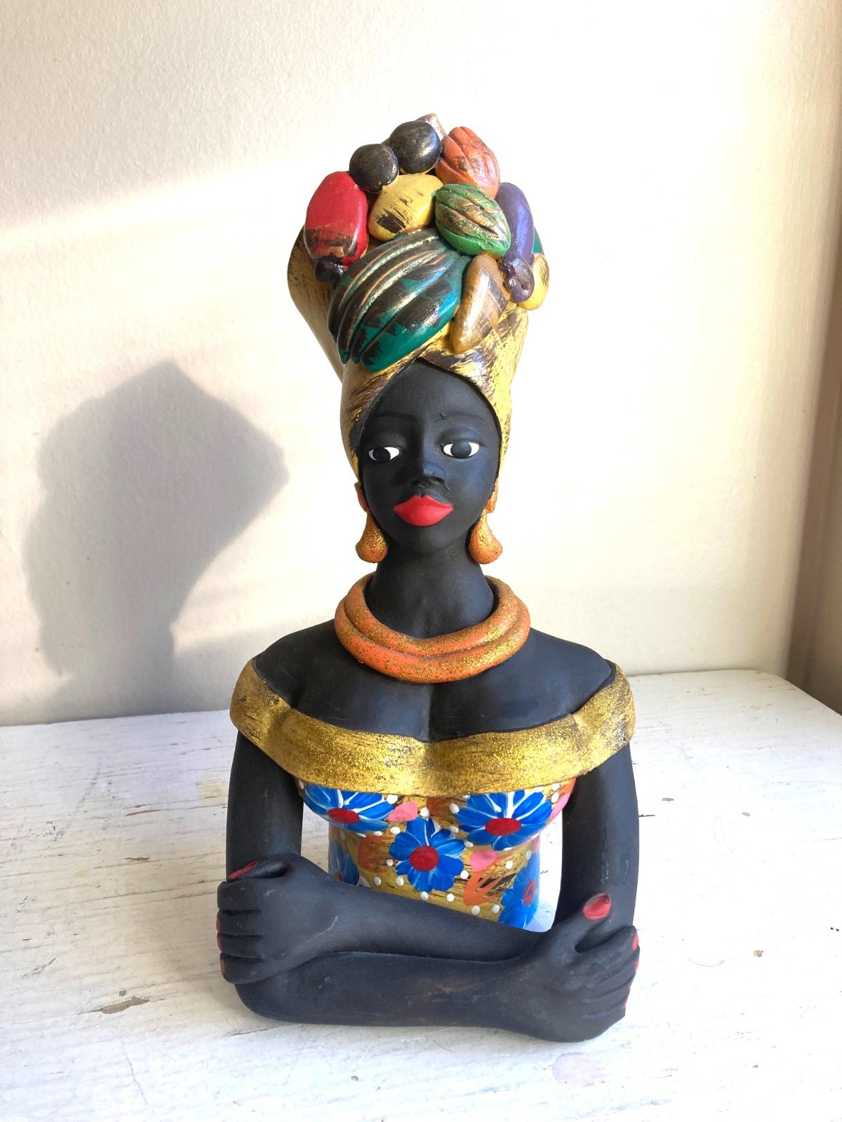 West Indies Woman Studio Pottery Sculpture Haiti Jamaica Carnival Hand Painted