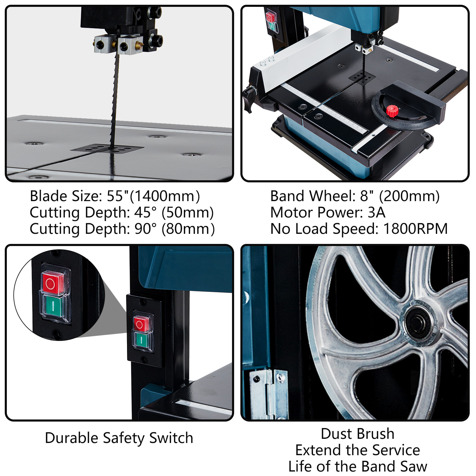 1800 FPM Benchtop Band Saw | Removable Safety Key, 0-45° Tilting Range