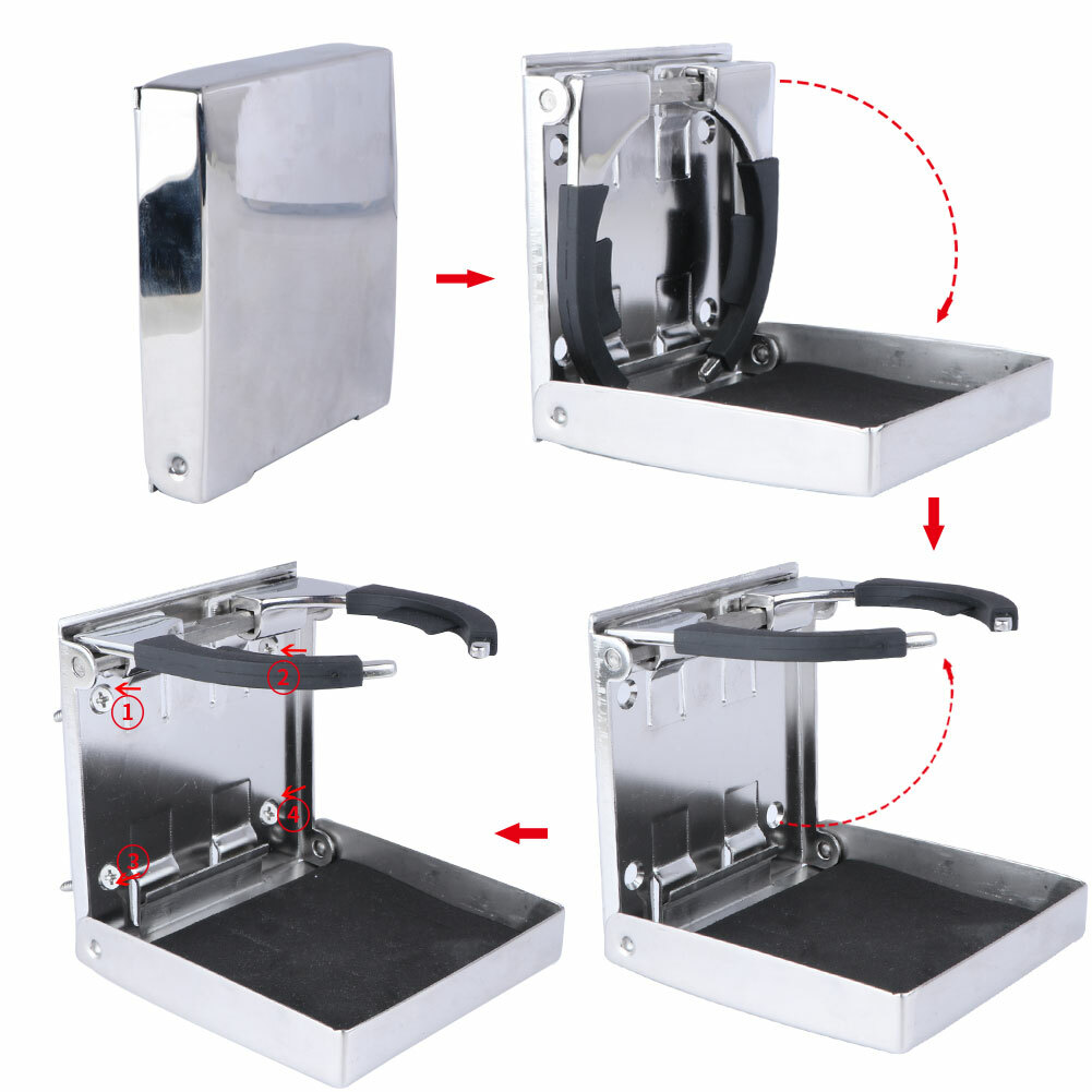 4X Stainless Steel Adjustable Drink Holder Folding Cup holder for Boat Caravan