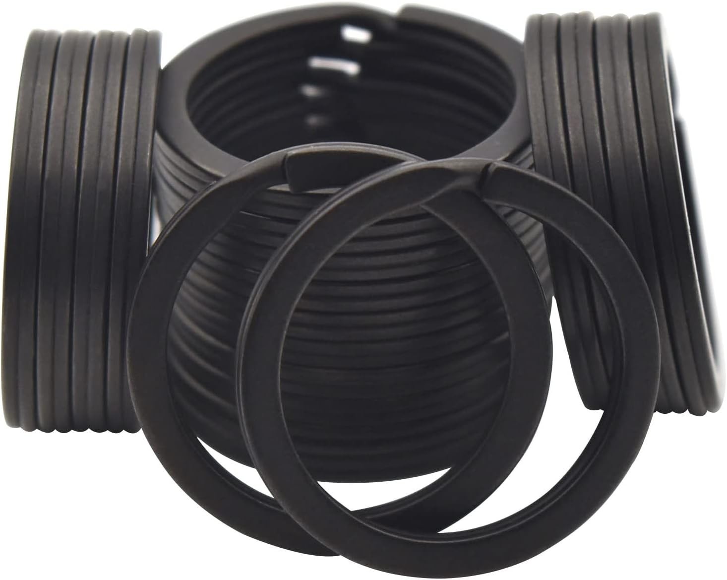 20 Pack Key Ring Keychain 1 Inch 25mm Diameter Metal Flat Split Black