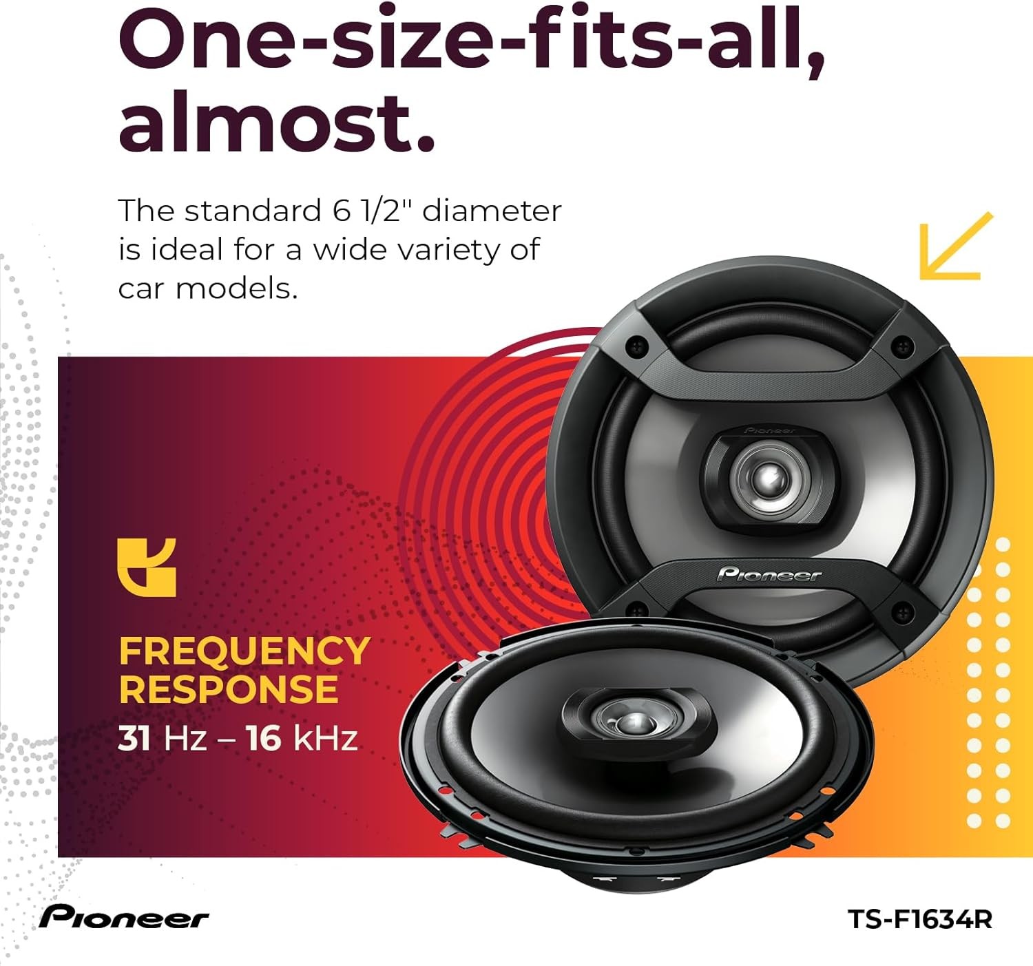 Pioneer F-Series TS-F1634R 6.5” 2-Way Speakers (Pair) – 200W Max, Balanced Sound