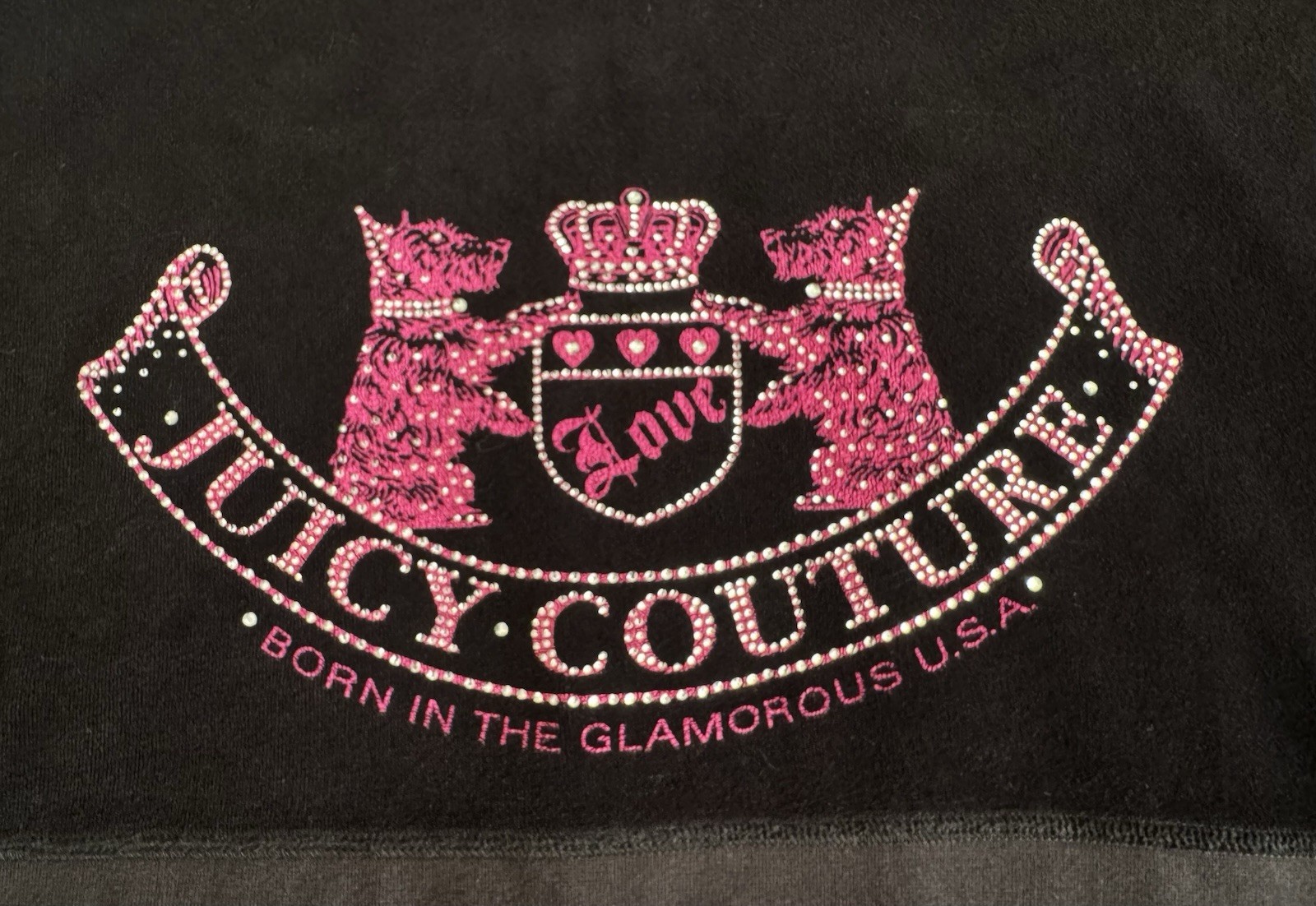 VTG Juicy Couture Black Velour Track Jacket Pink Scottie Dog Bling Size XL RARE