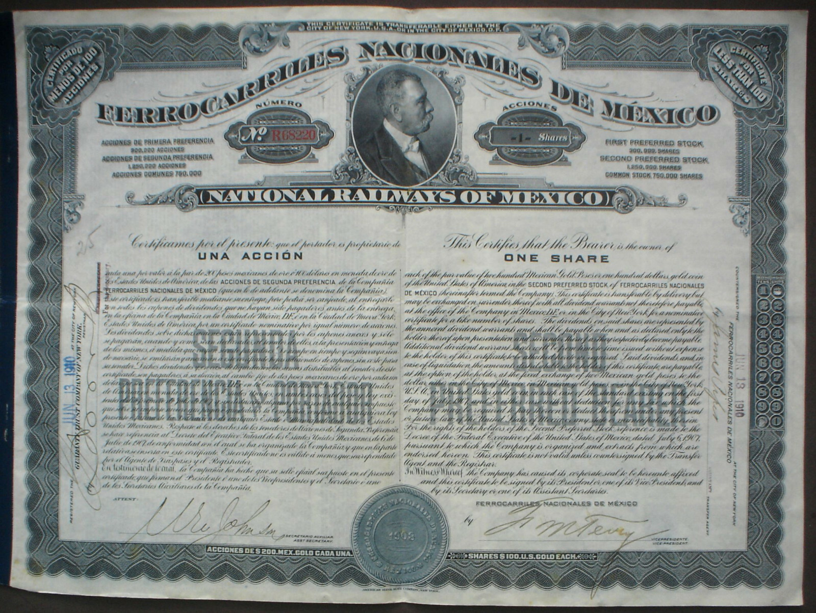 Mexico 20 x Mexican Stocks & Bonds uncancelled + coupons