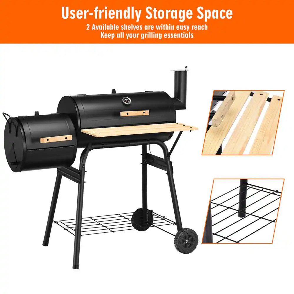 Outdoor BBQ Grill Charcoal Barbecue Pit Patio Backyard Meat Cooker Smoker in Bla
