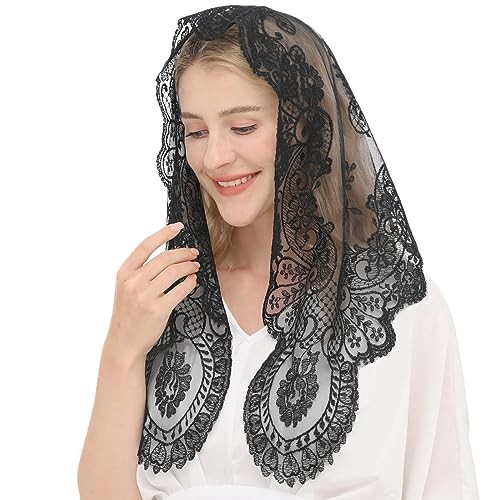 Triangular Mantilla Lace Head Covering Mass Catholic Church Veils Black