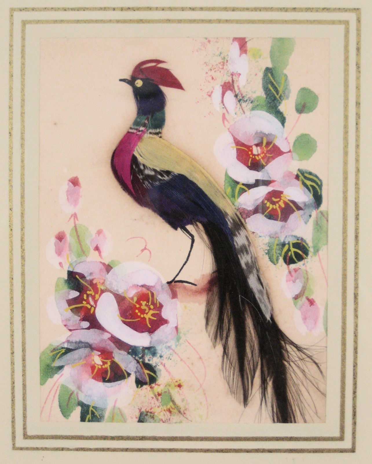 Lot of 5 Feather Art Bird Small Pictures Glen Bastion 1890-1966 Indiana Artist