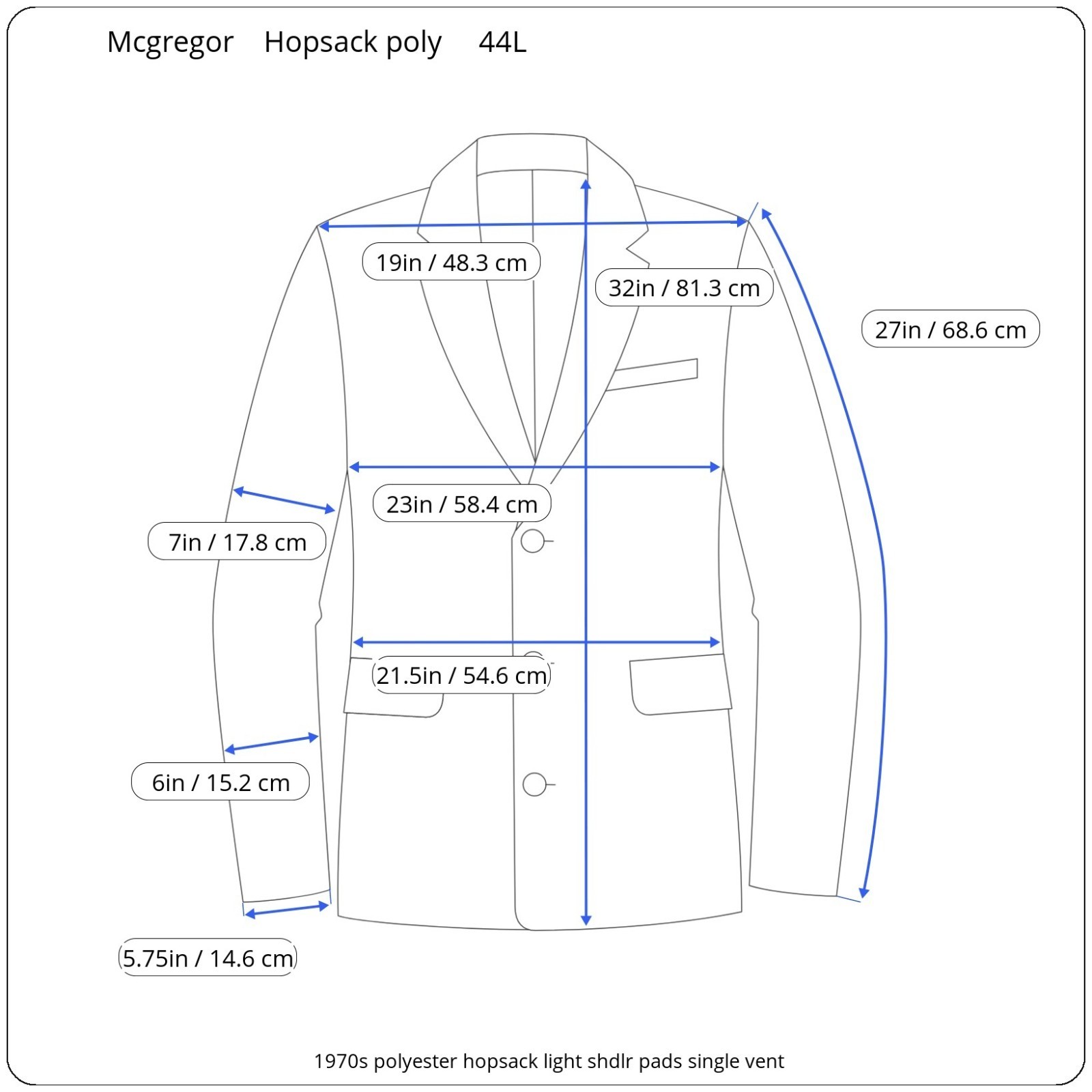 Vintage 1970s Polyester Hopsack Suit 44L 36x33 Flared Leg Wide Lapel