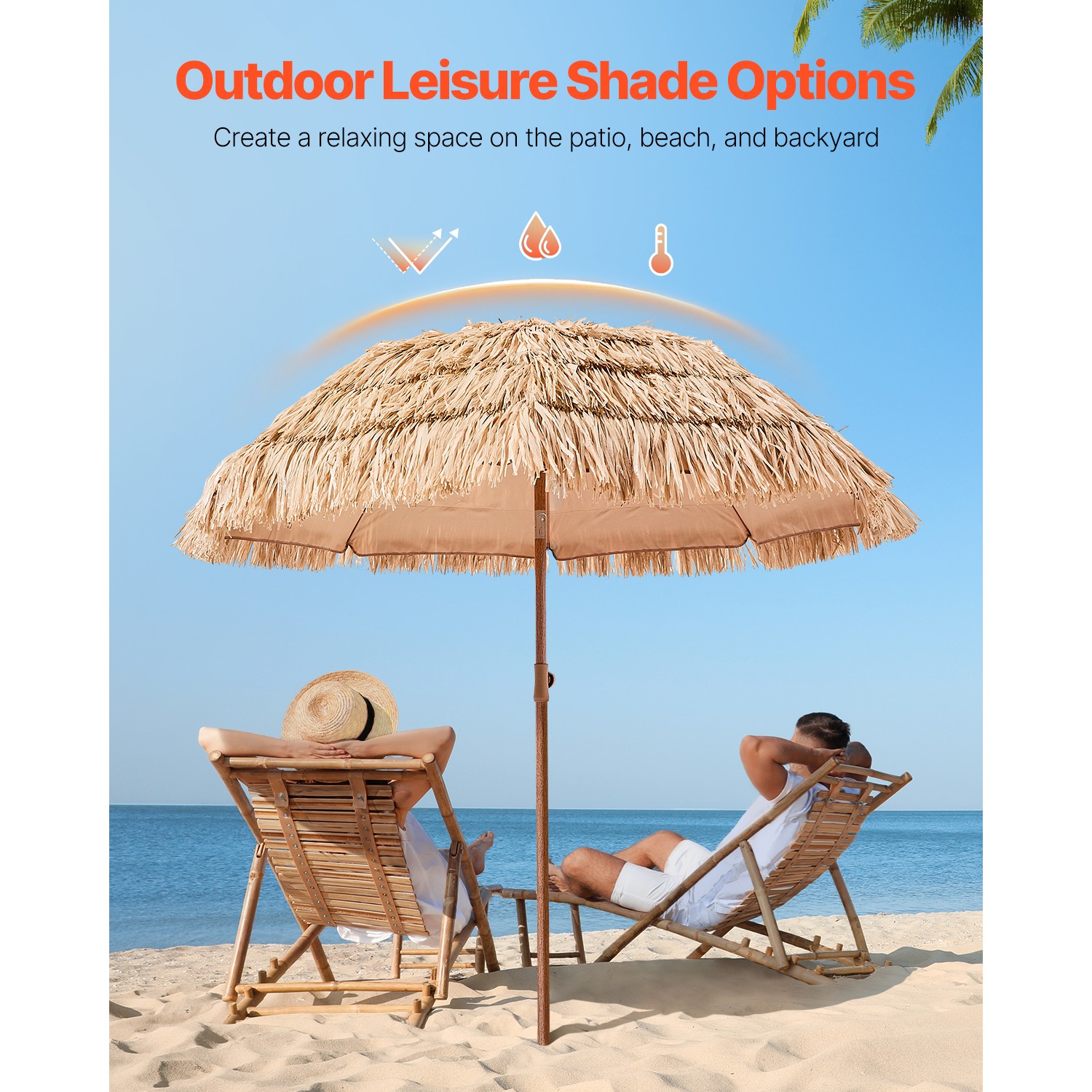 Tiki Umbrella Thatched Patio Umbrella 6 ft Poolside Patio Beach Umbrella